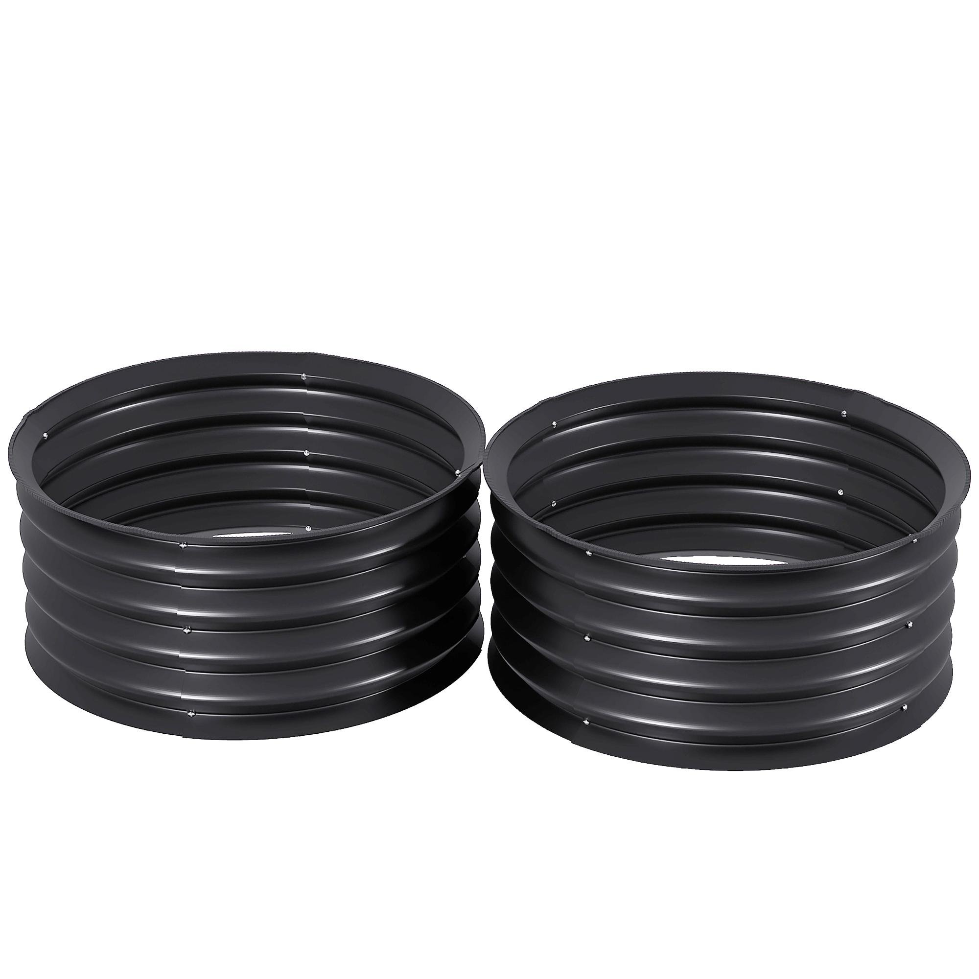 Dark Grey Round Steel Planter Set of Two for Gardens