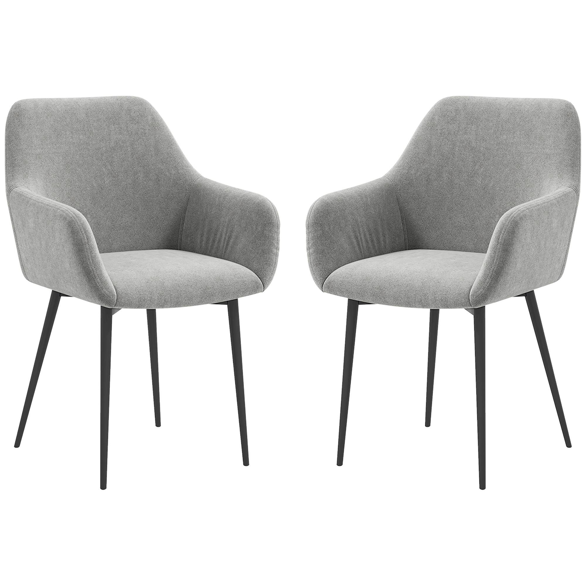 Dark Grey Velvet Armrest Chairs, Set of 2