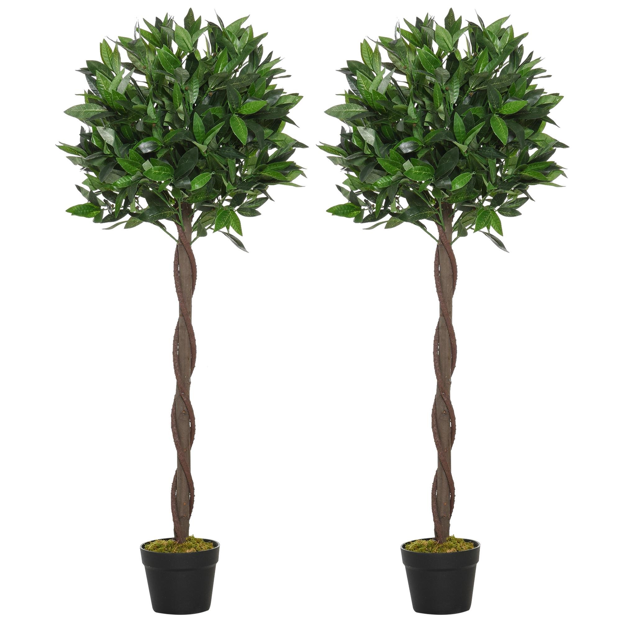 4ft Green Artificial Laurel Tree Set of 2 with Pots