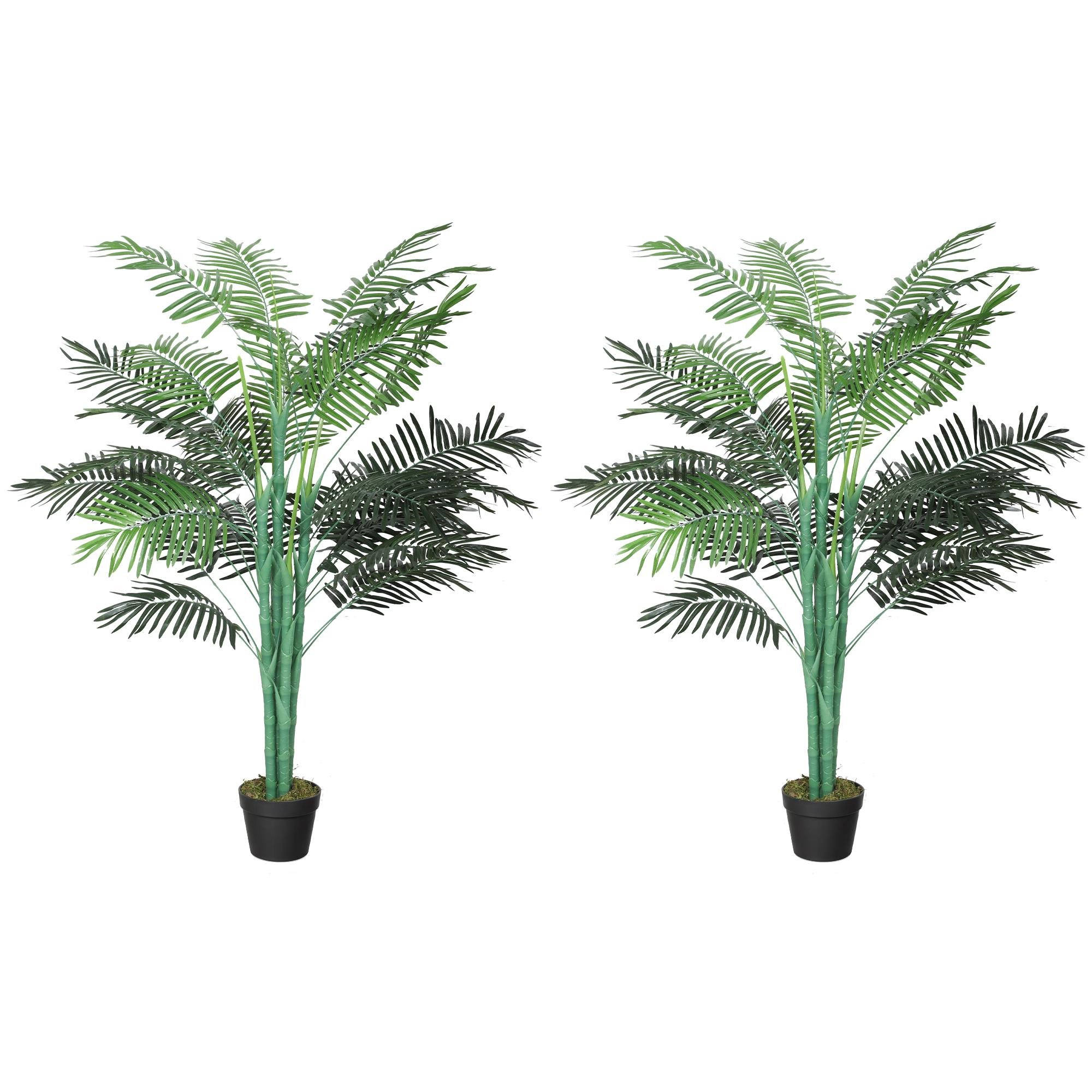 5ft Green Faux Palm Set with Lifelike Leaves