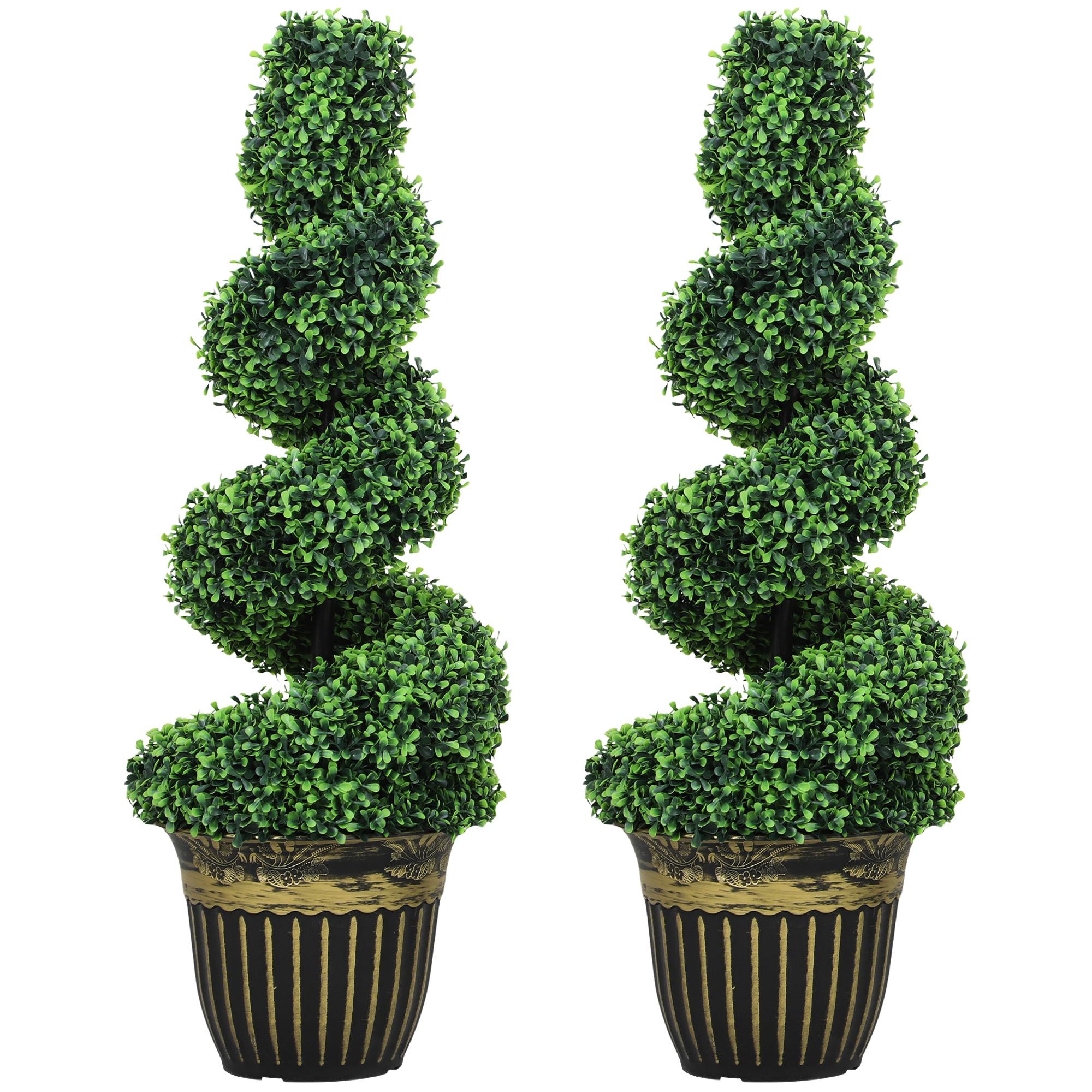 90 cm Spiral Boxwood Trees with UV Protection, 2-Pack