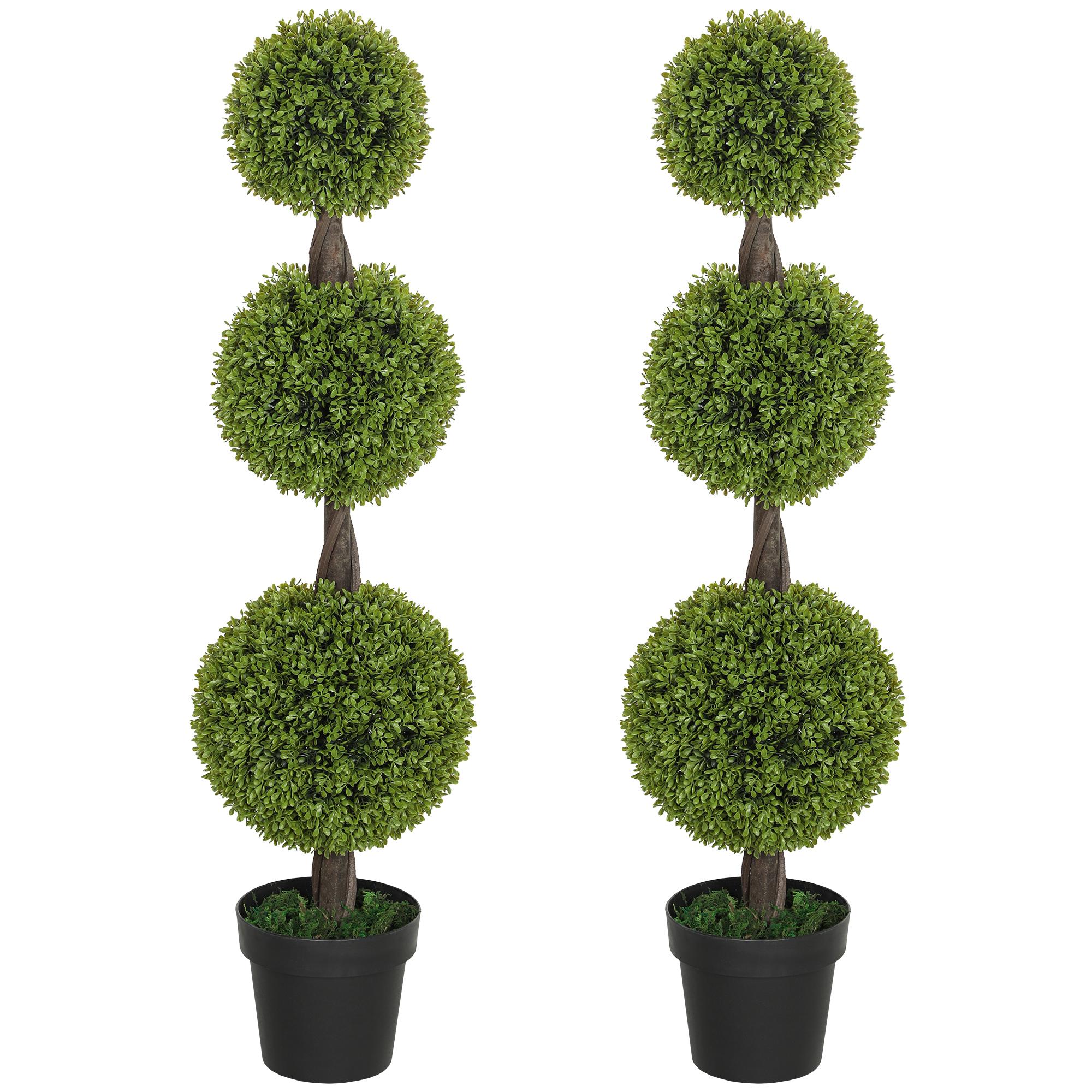 45.3 Inch Triple Ball Boxwood Topiary Trees, Set of 2