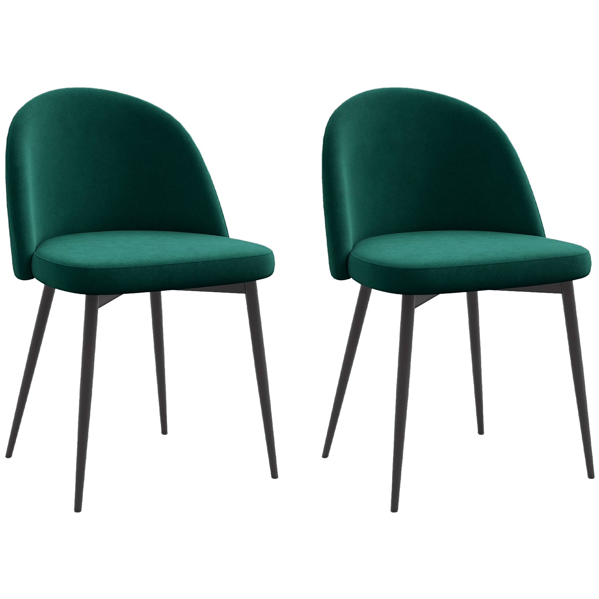 Green velvet-touch dining chairs with curved backs, set of 2