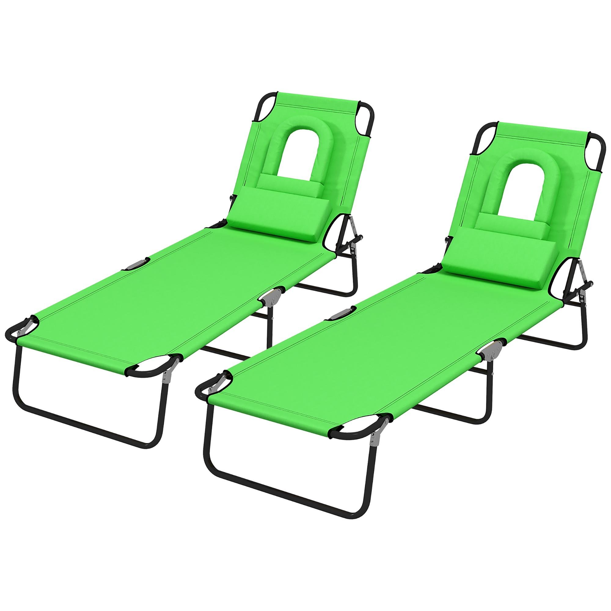 Green Face-Hole Sun Lounger, 4-Position Recliner Set of 2