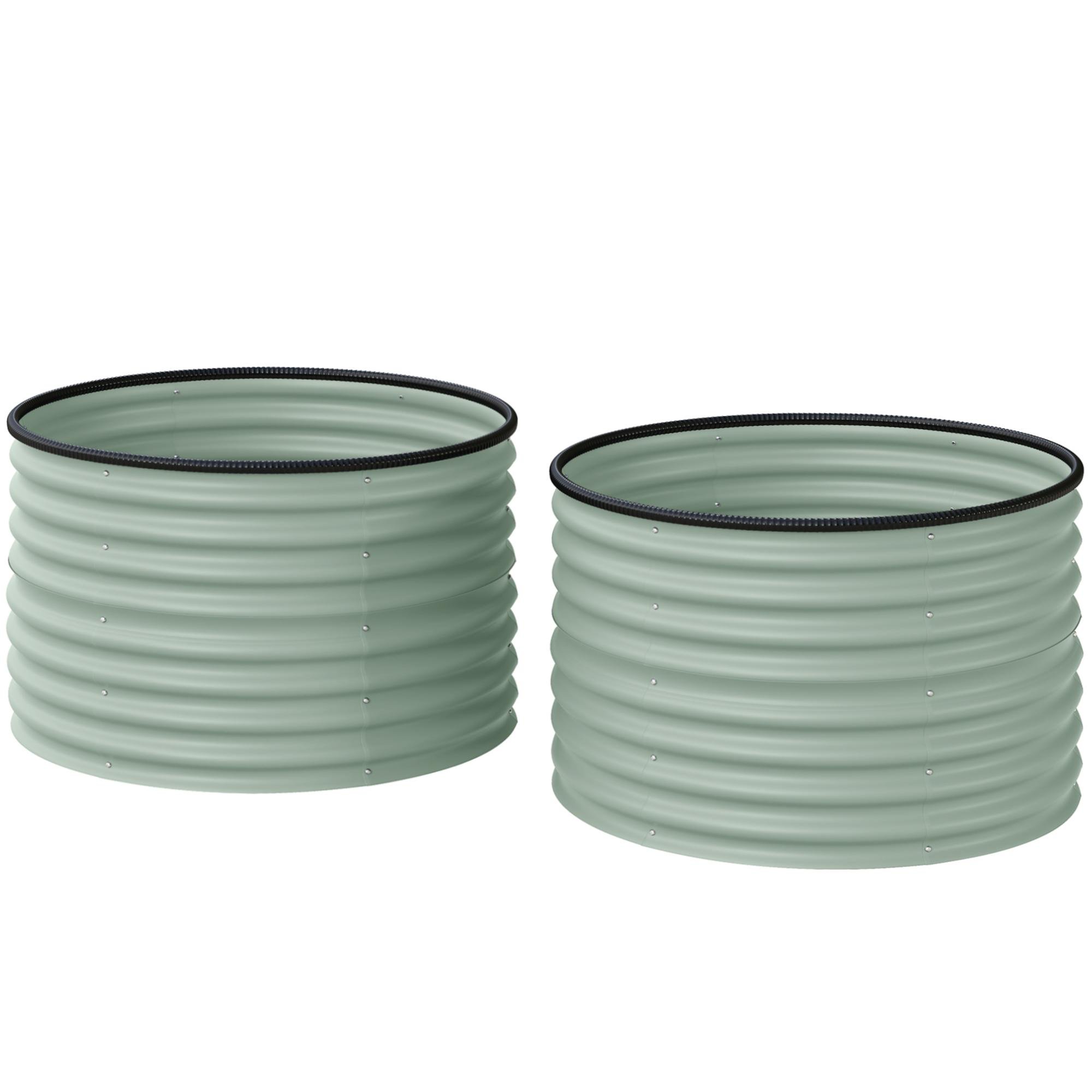 Green 35 Inch Galvanized Planter Set with Open Bottom