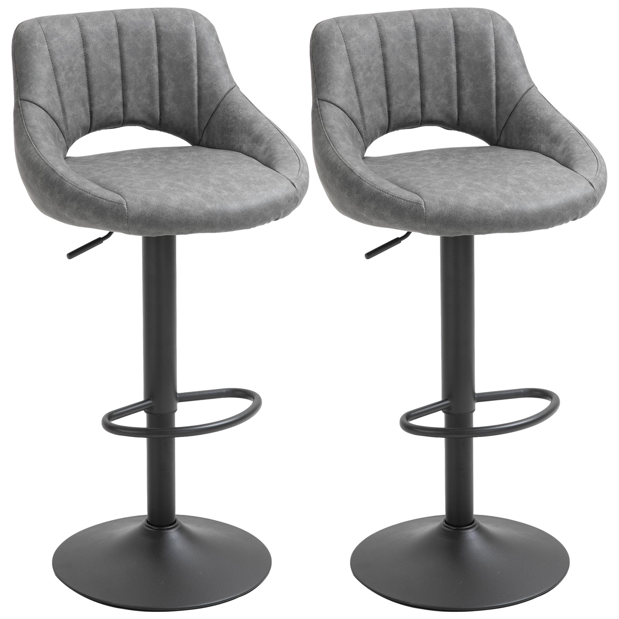 Grey Adjustable Bar Stools, Set of 2 with Swivel Seats