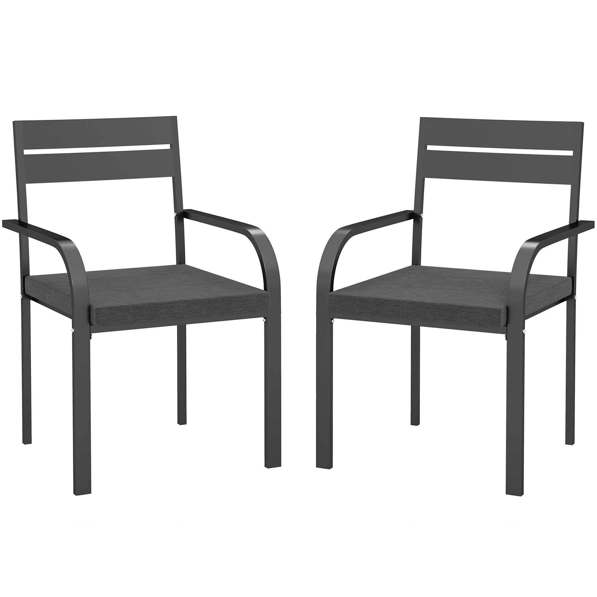 Grey Aluminum Patio Chairs with Washable Cushions, Set of 2