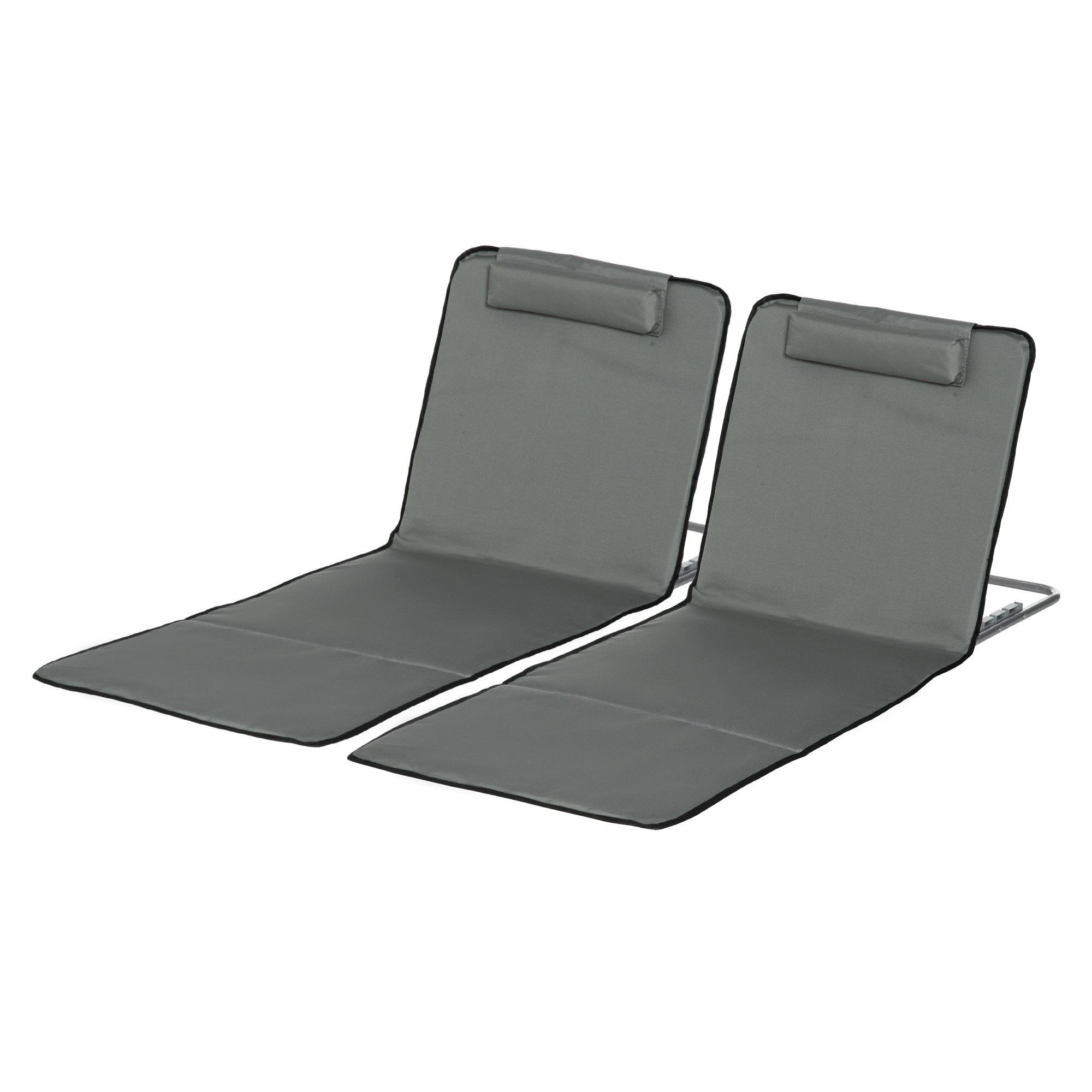 Grey Folding Beach Mats with Five-Level Adjustable Back, Set of 2