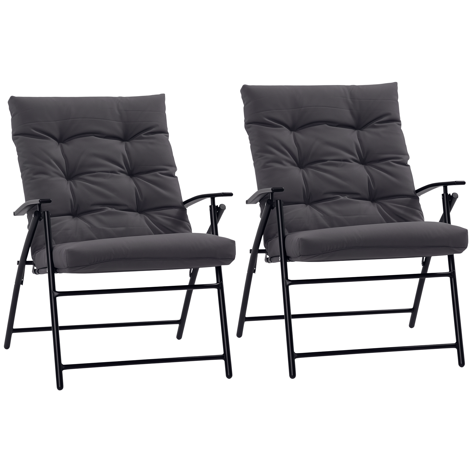 Grey Padded Folding Chairs, Set of 2 with Adjustable Backrests
