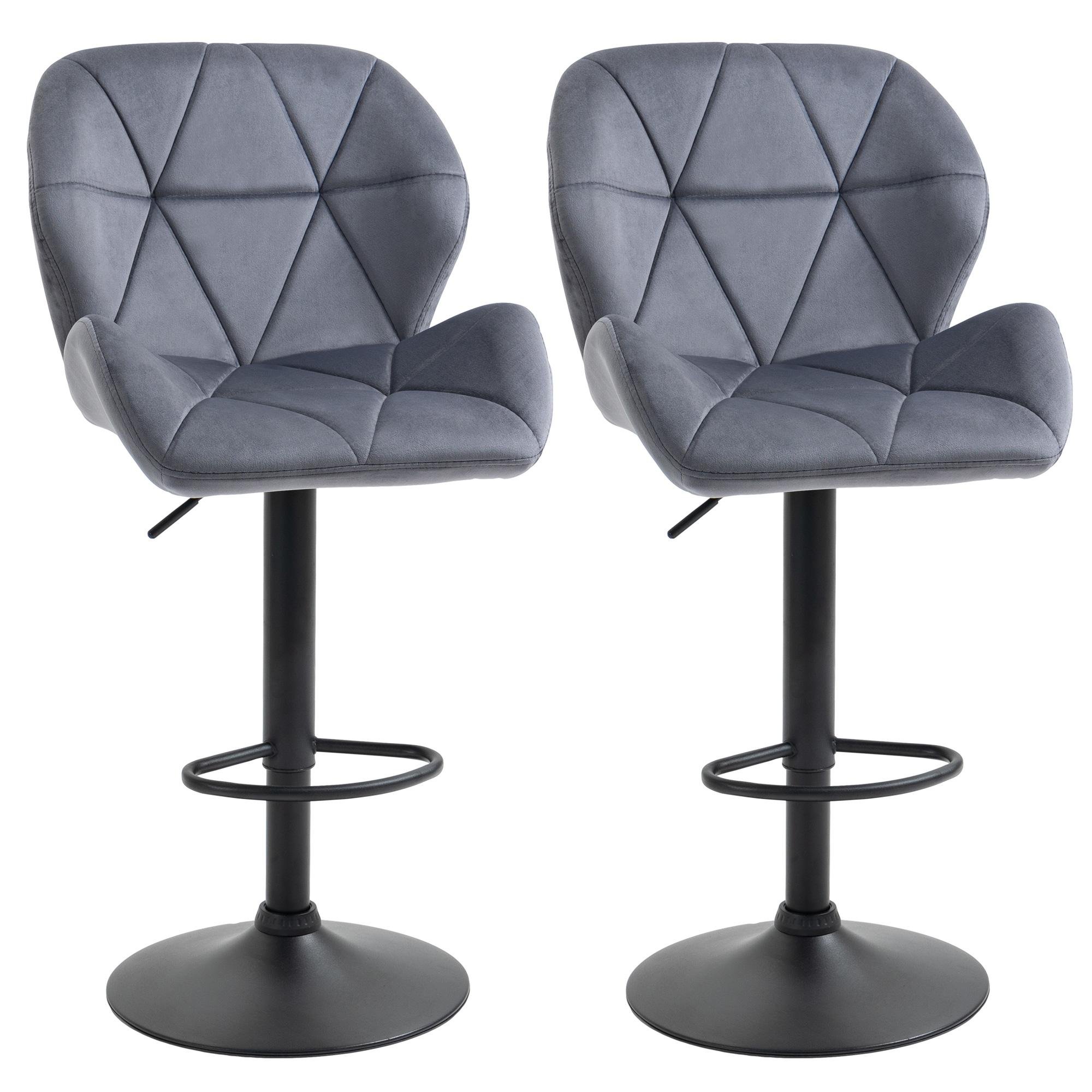 Grey Diamond Tufted Bar Stools, Adjustable Set of 2