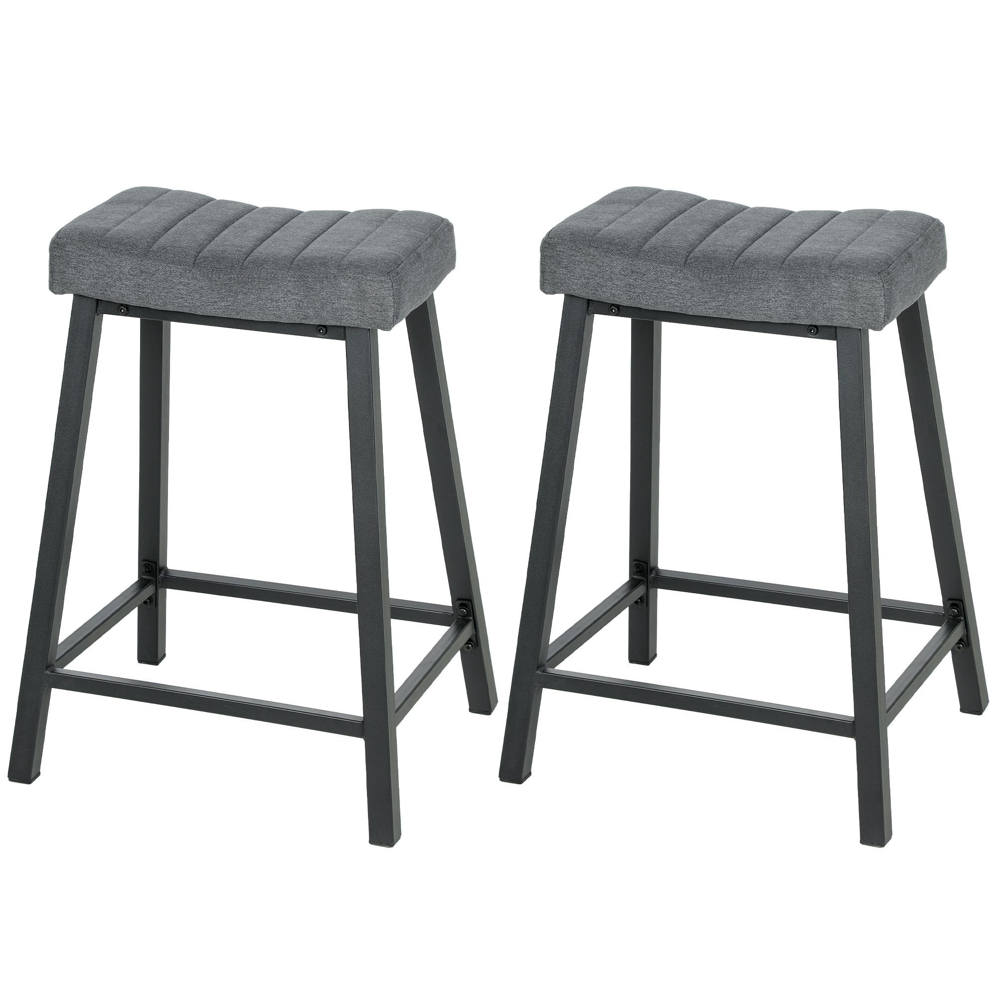 Grey Velvet Saddle Counter Stools, Set of 2