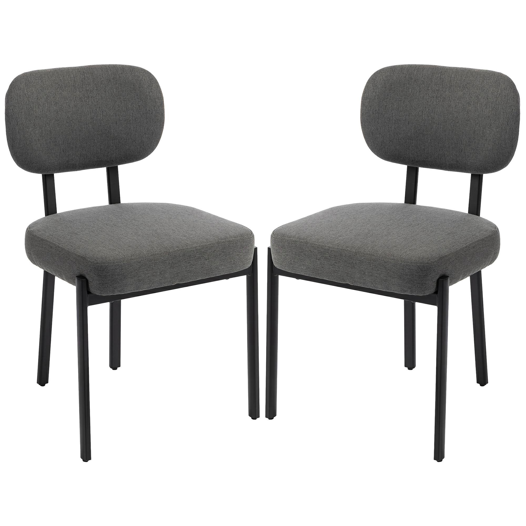 Grey Linen Dining Chairs Set of 2 with Foam Seats