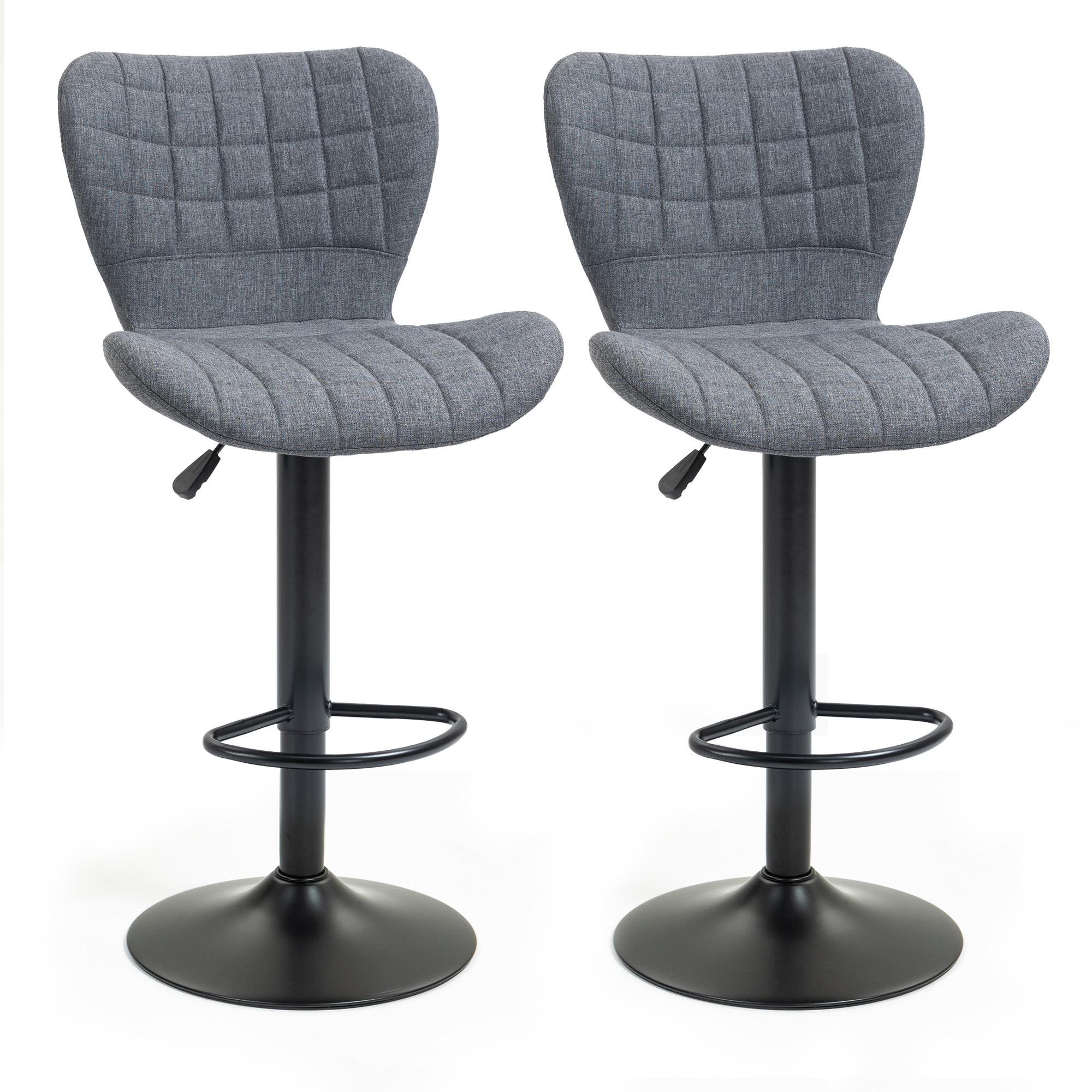 Grey linen swivel bar chairs, adjustable height set of 2