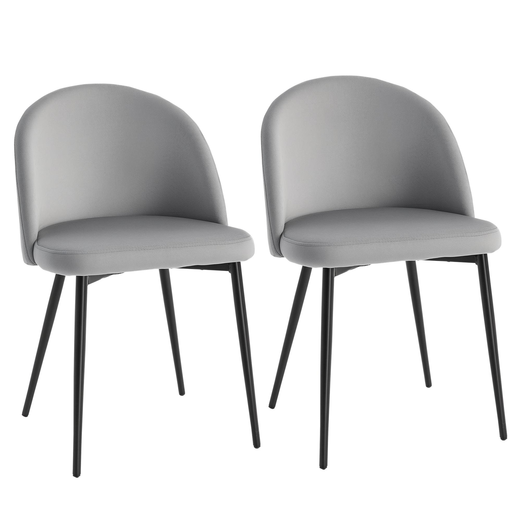 Grey Velvet Mid-Back Chairs, Set of 2 for Dining