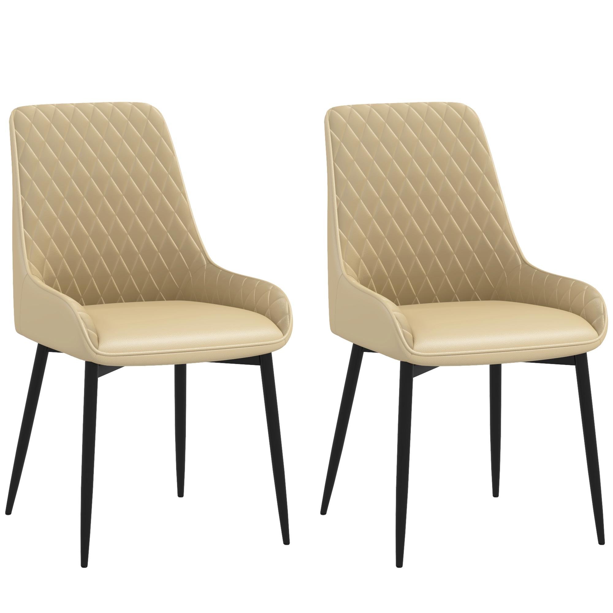 Khaki Diamond Tufted Chairs, Faux Leather Set of 2