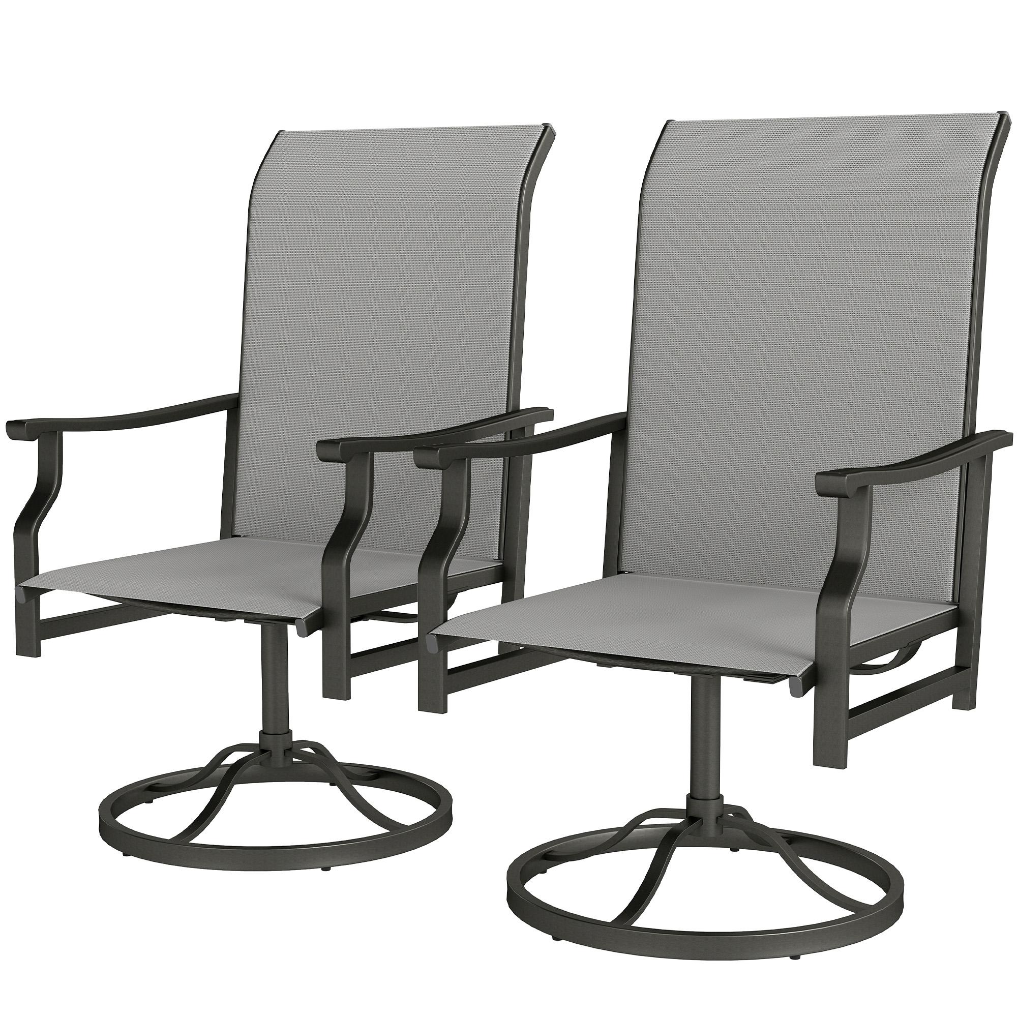 Light Grey Swivel Chairs with High Backs, Set of 2