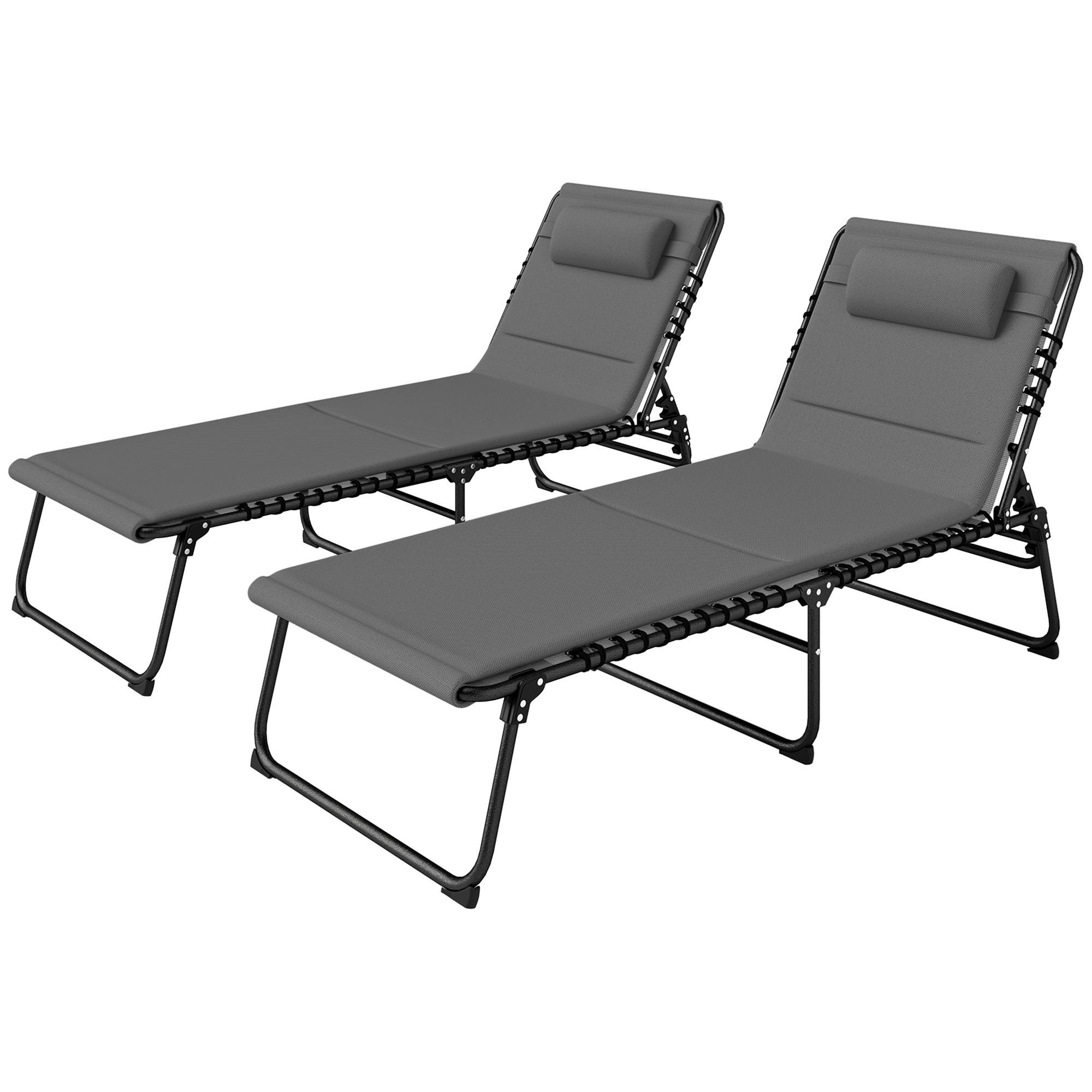 Light Grey Steel Sun Loungers with 5-Level Recline
