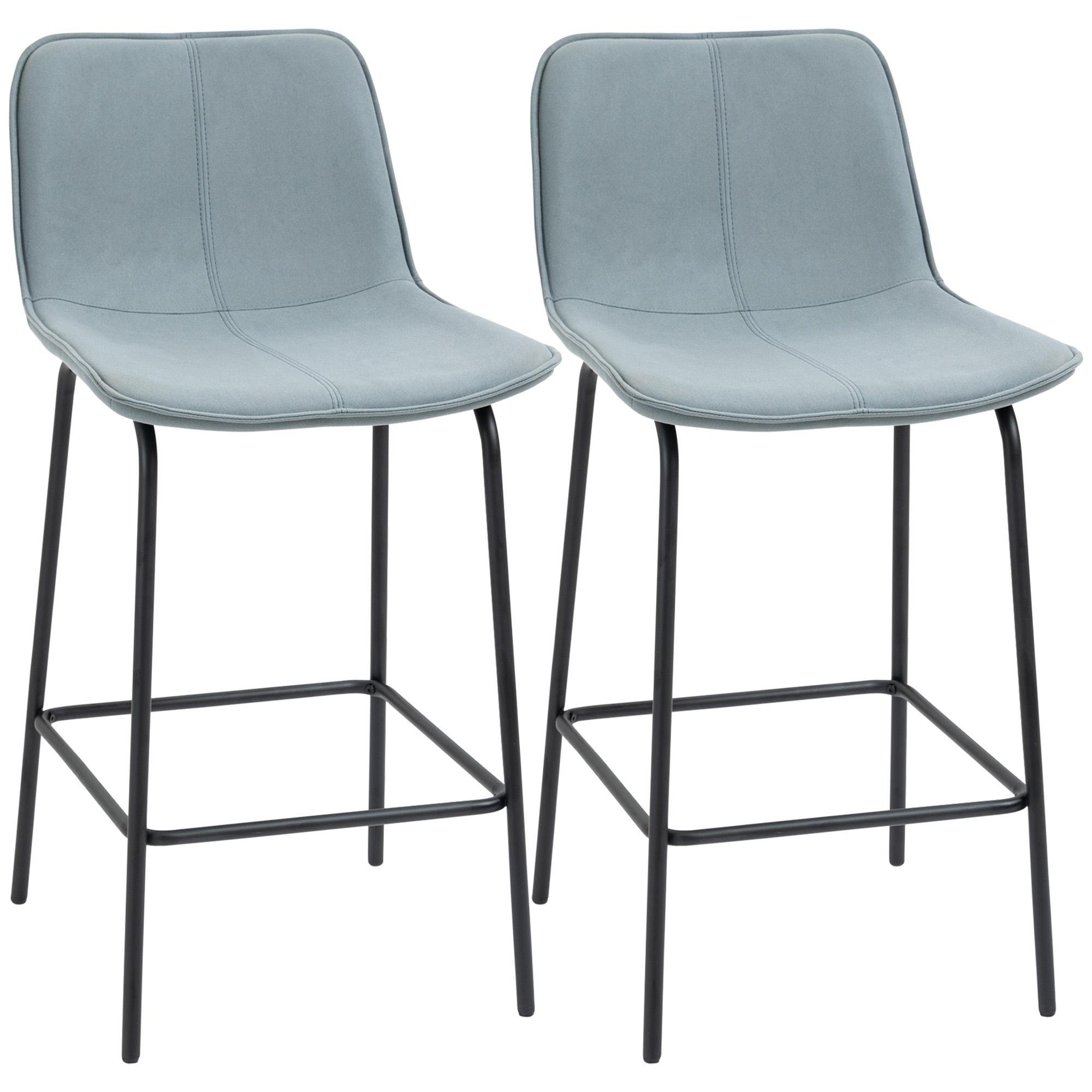 Light Grey Microfiber Counter Chairs with Steel Legs, Set of 2