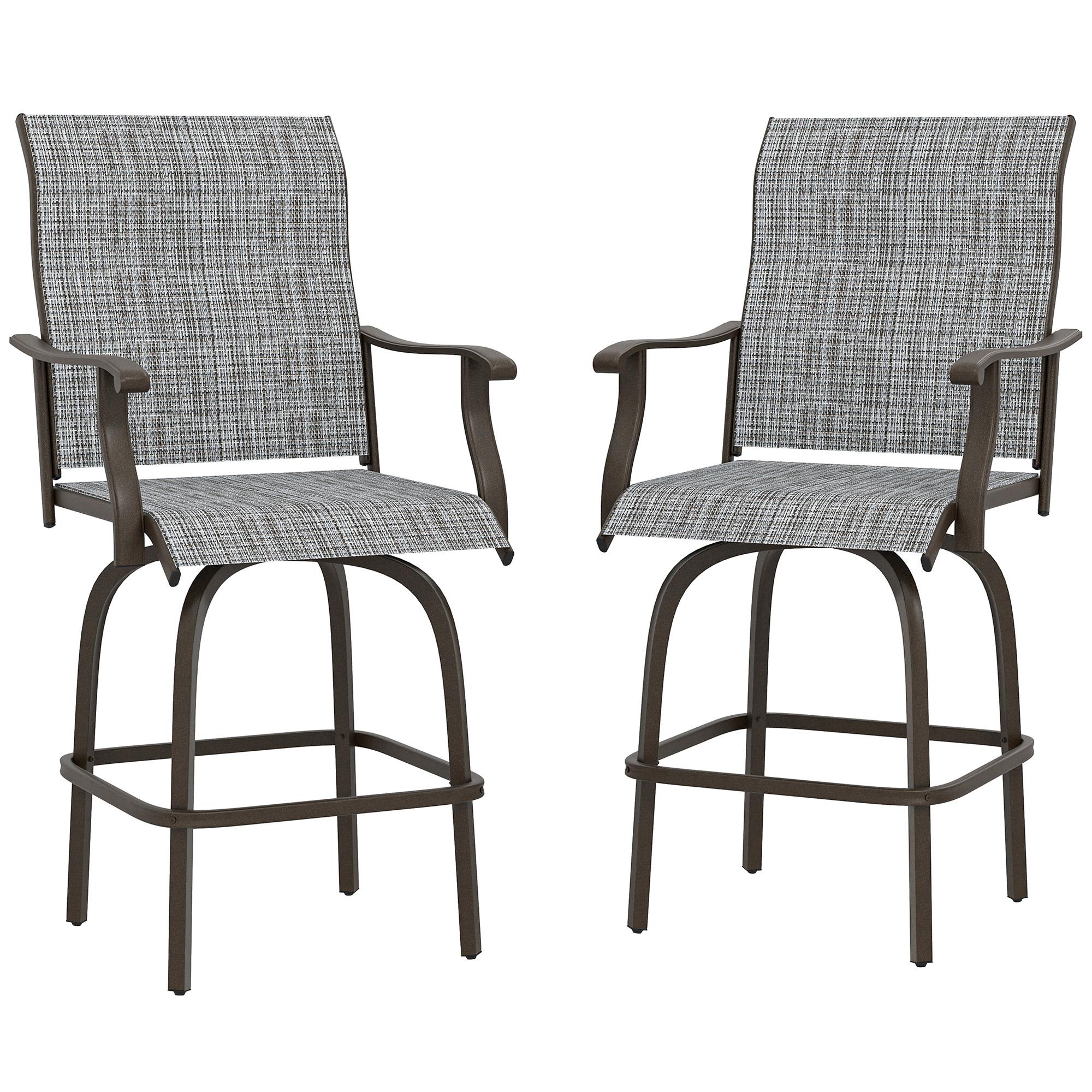Mixed Grey Mesh Bar Stools, 360° Swivel Set of 2