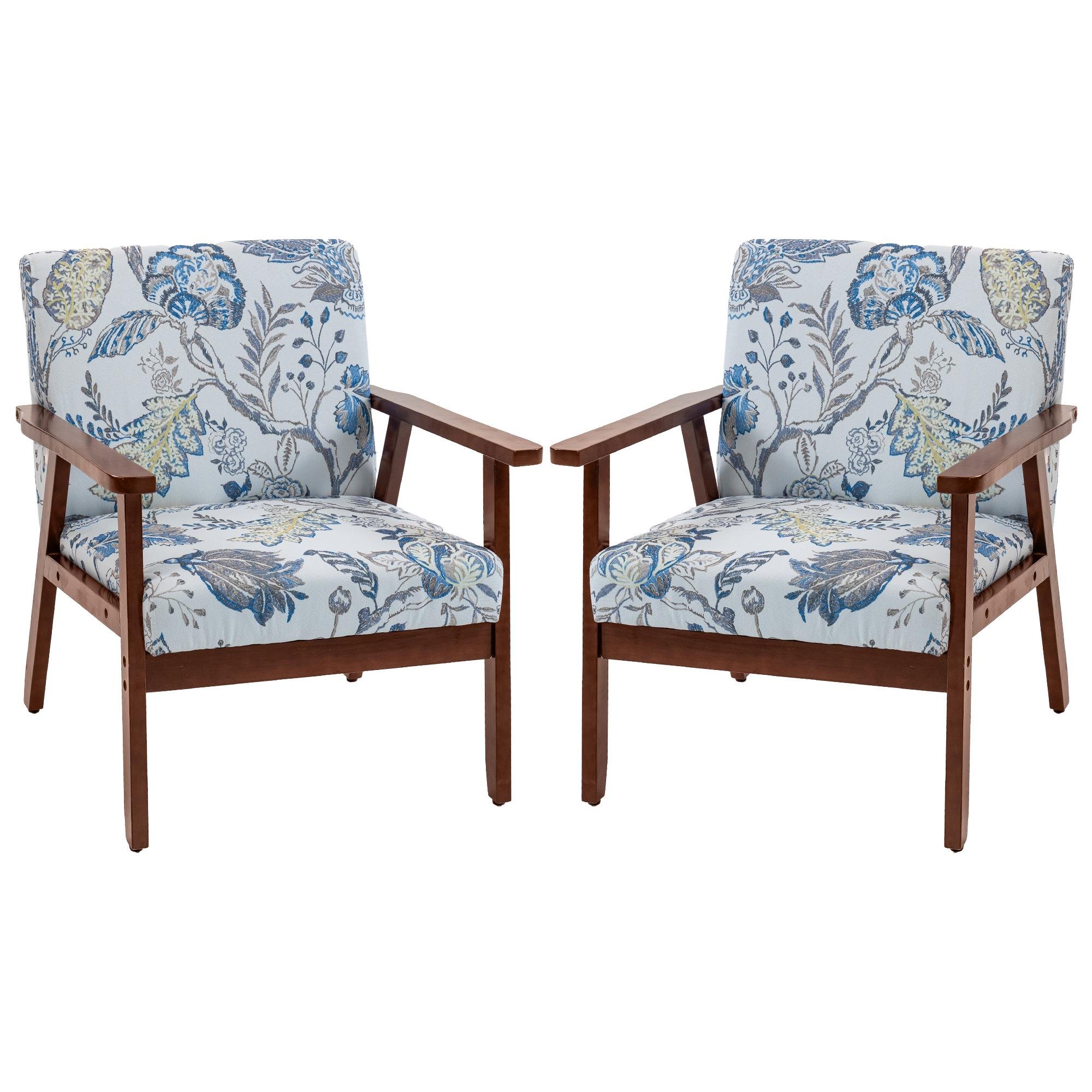 Multicoloured Floral Armchair Set with Cushioned Seats, 2-Piece