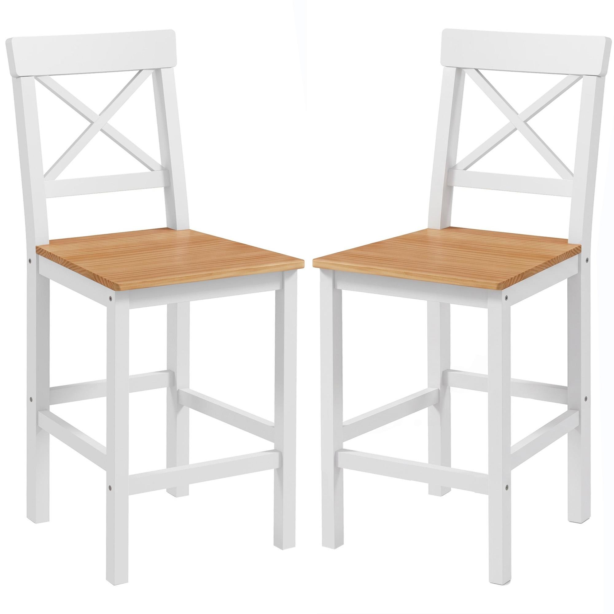 Natural Pine Counter Stools with Cross-Backs, Set of 2