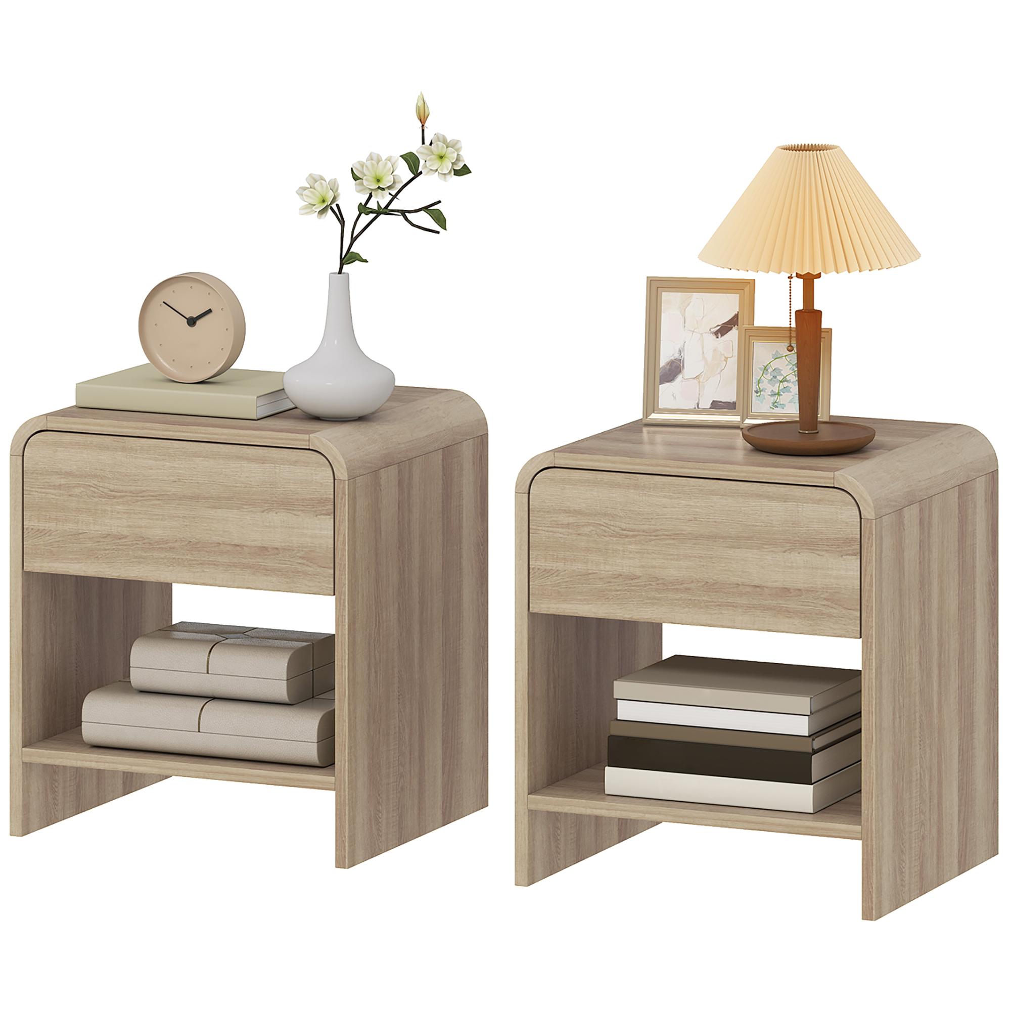 Natural Wood Rounded Nightstands Set of 2