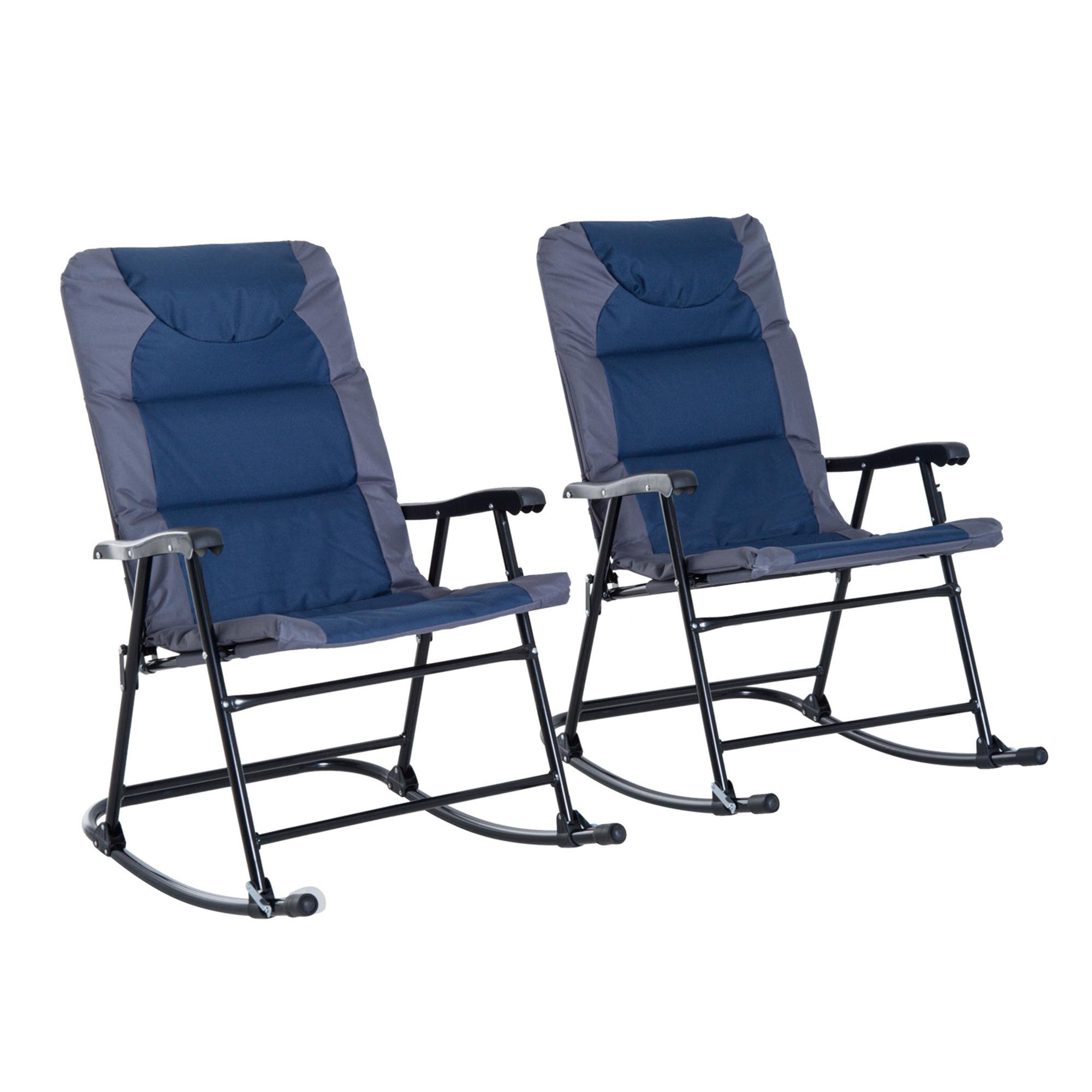 Navy Blue Folding Rocking Chairs, Padded Set of 2