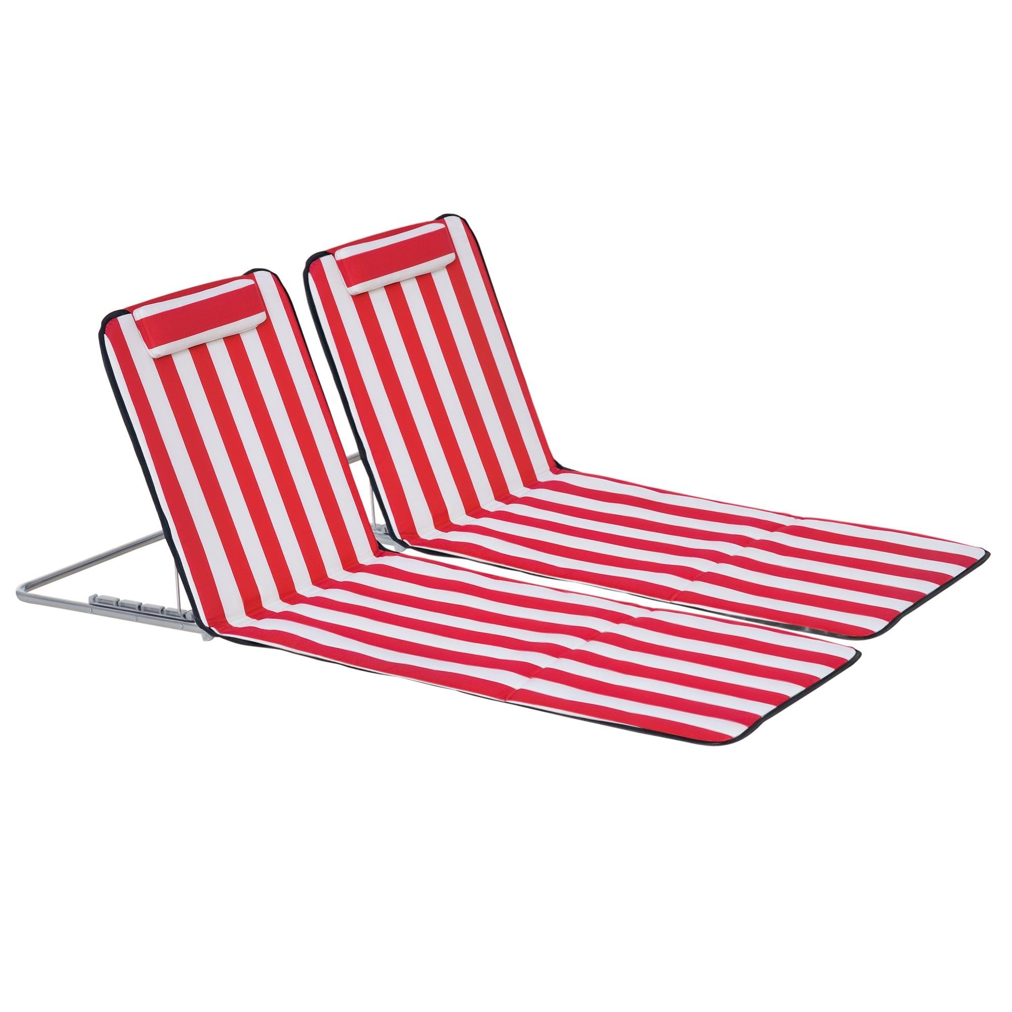 Red White Beach Loungers with Five-Level Back, Set of 2