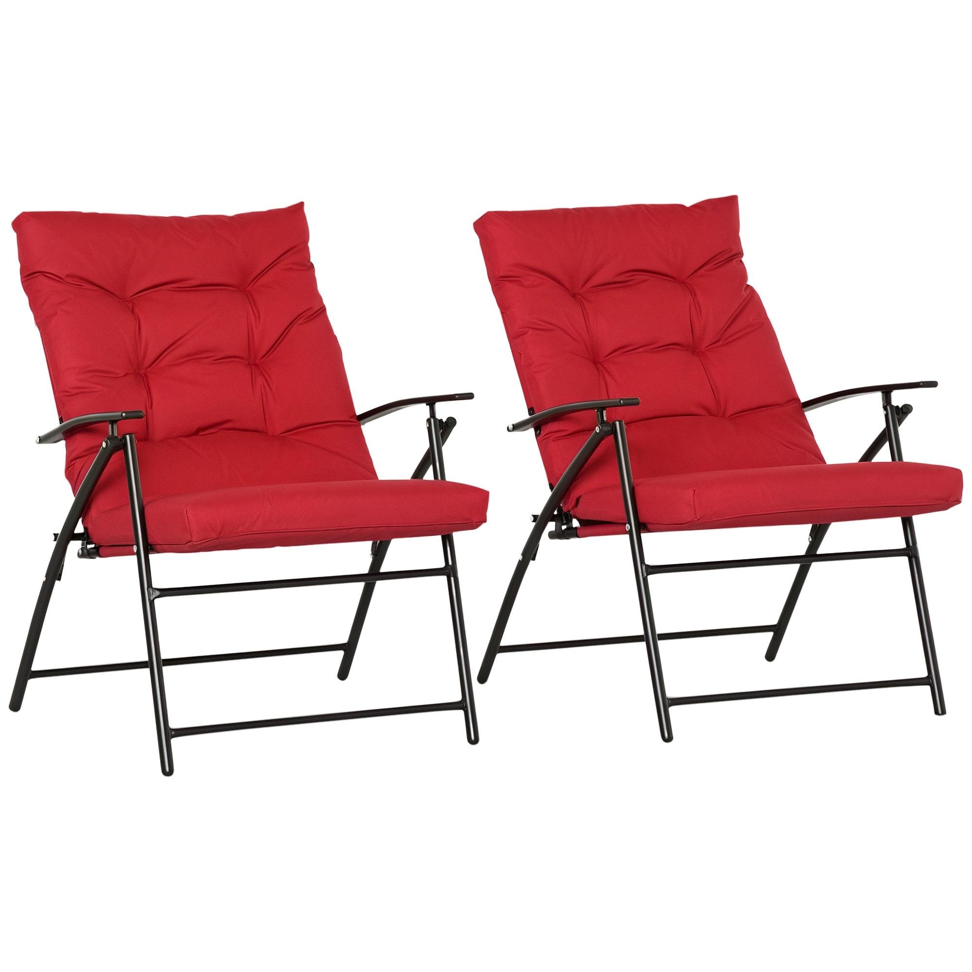 Red Padded Folding Patio Chairs with 2-Position Backrests, Set of 2