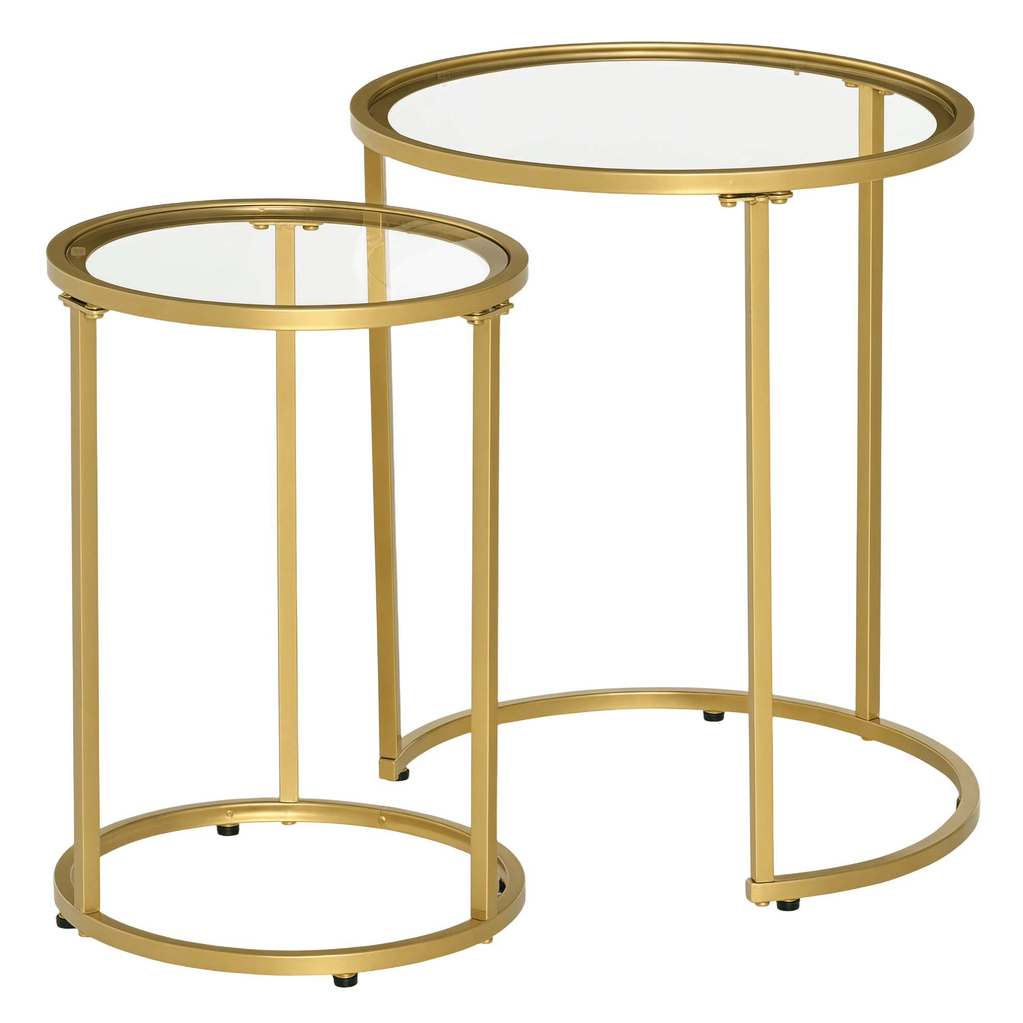 Gold Nesting Side Tables with Tempered Glass, Set of 2