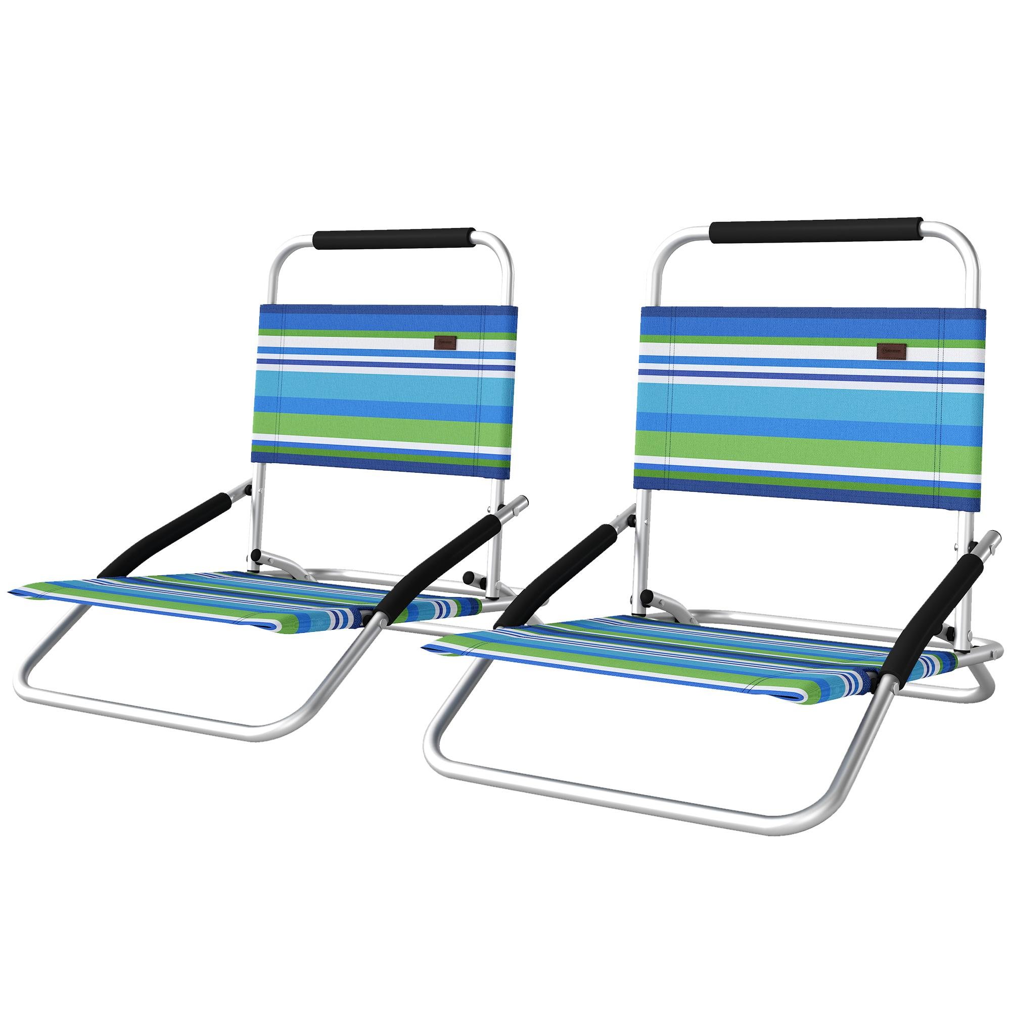 Striped Folding Beach Chairs with Hidden Pockets, Set of 2