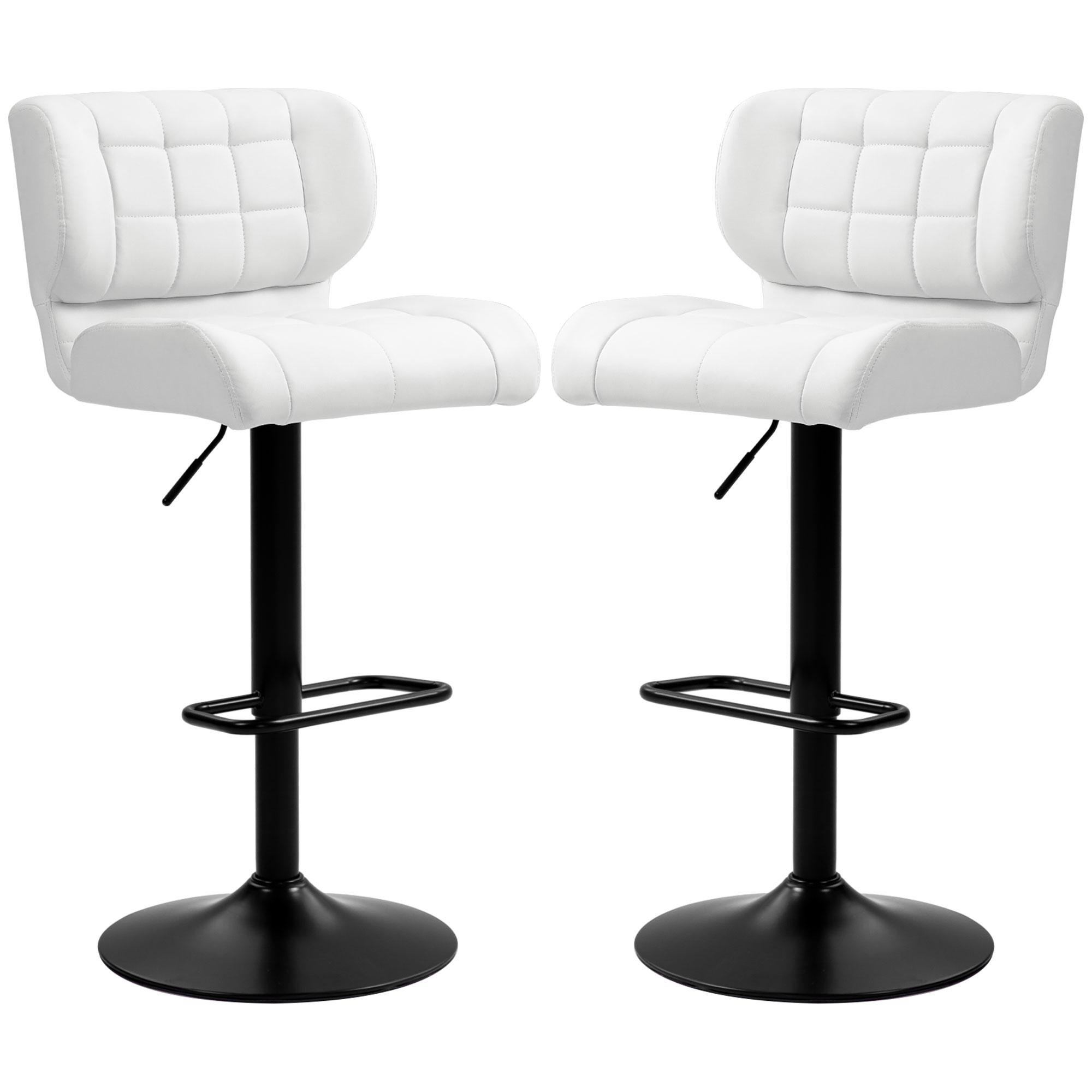 White Faux Leather Bar Stools, Set of 2 with Adjustable Height