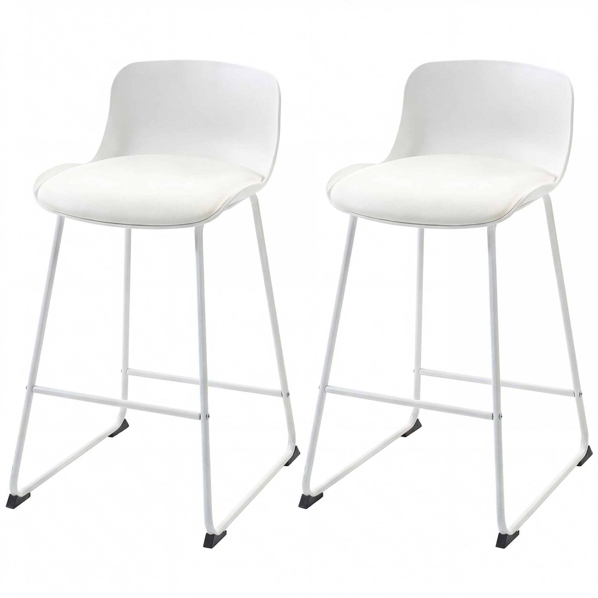 White PU Bar Stools, Cushioned Set of 2 for 35-39 in Counters