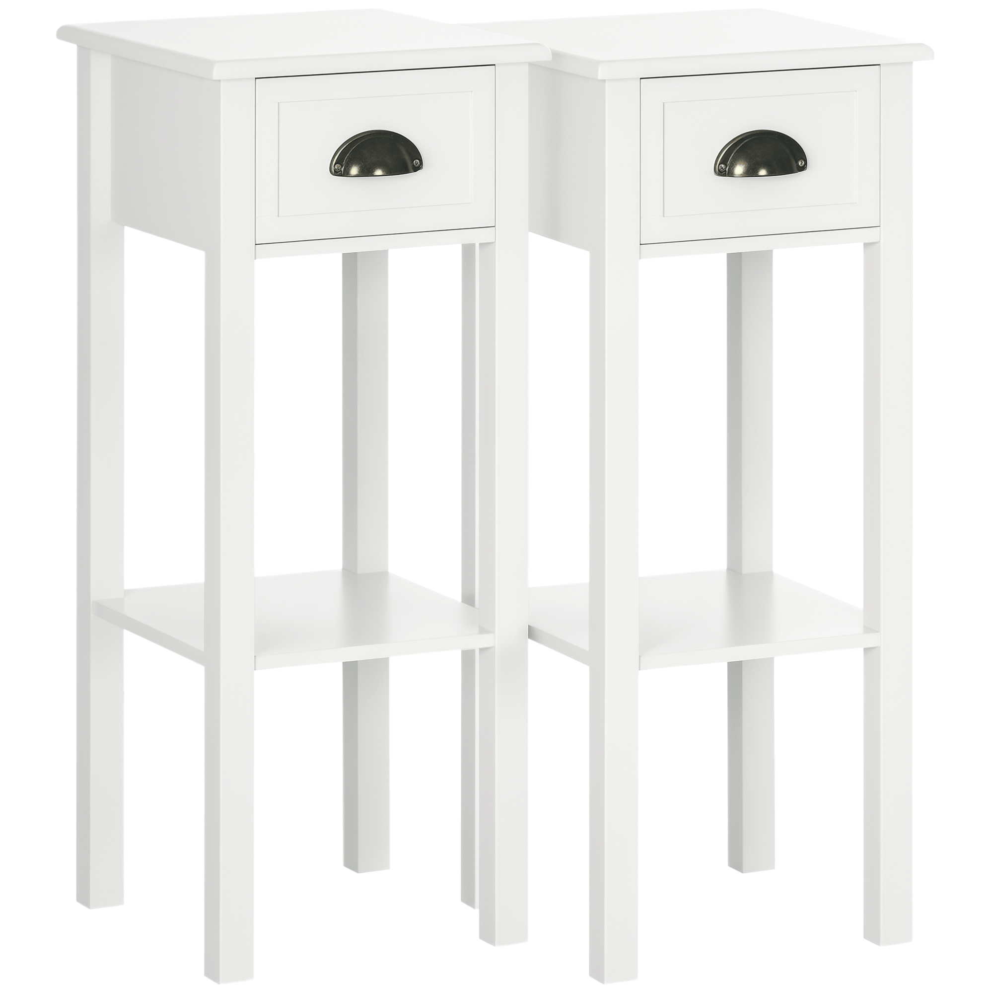 White Tall Drawer Side Tables, Set of 2, 29.5 in