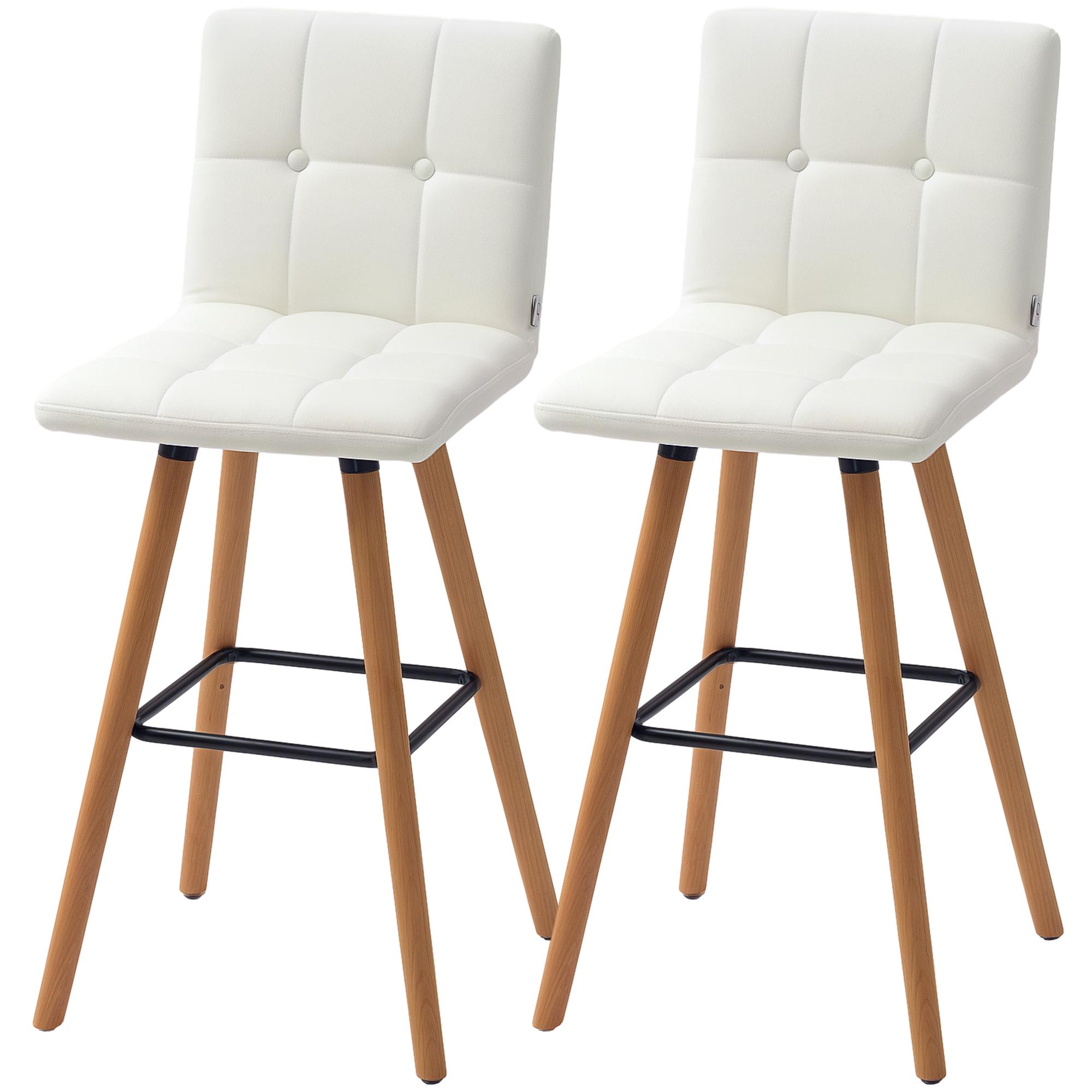 White Linen-Touch Bar Stools Set of 2 for Kitchen Islands