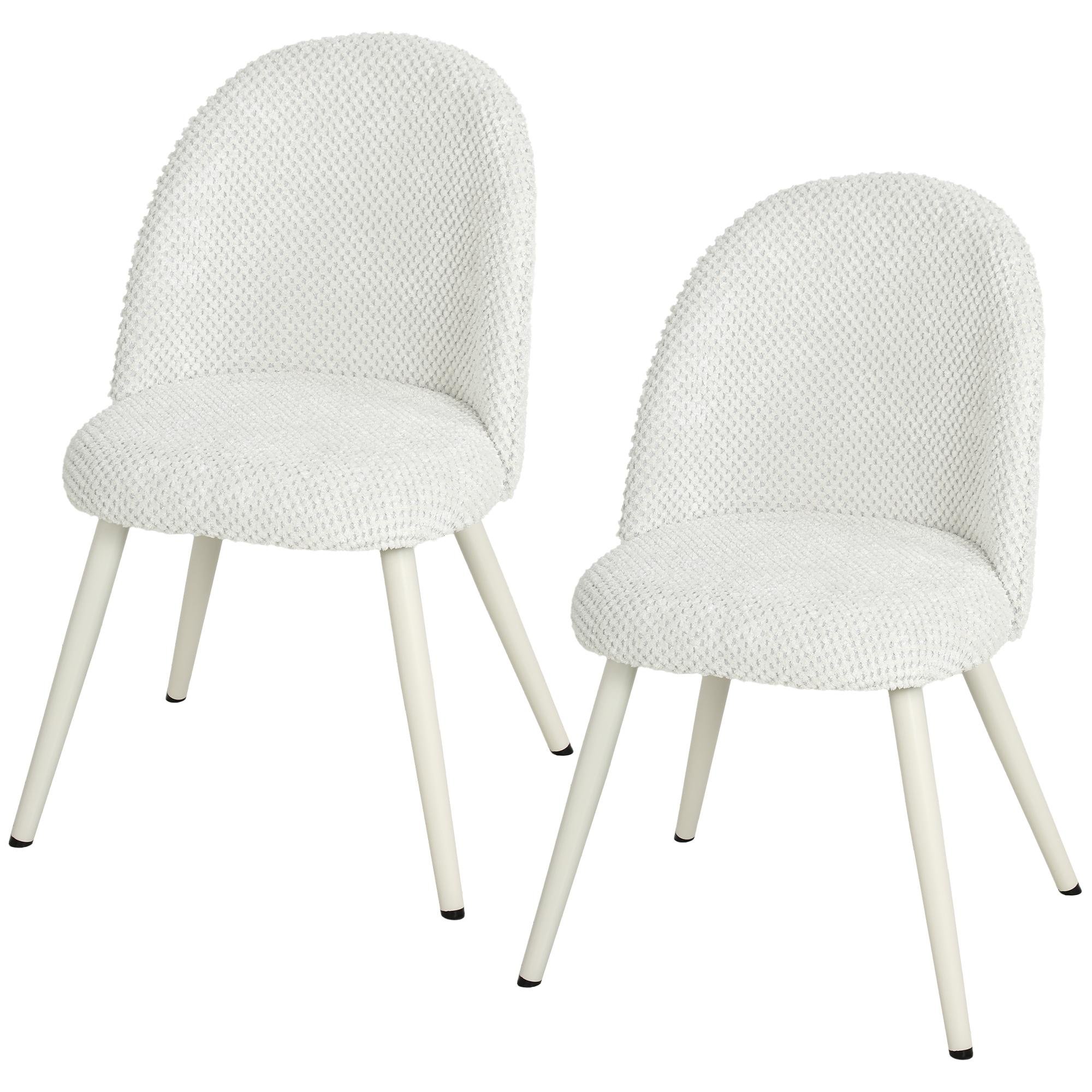 White Velvet Dining Chairs, Padded Set of 2