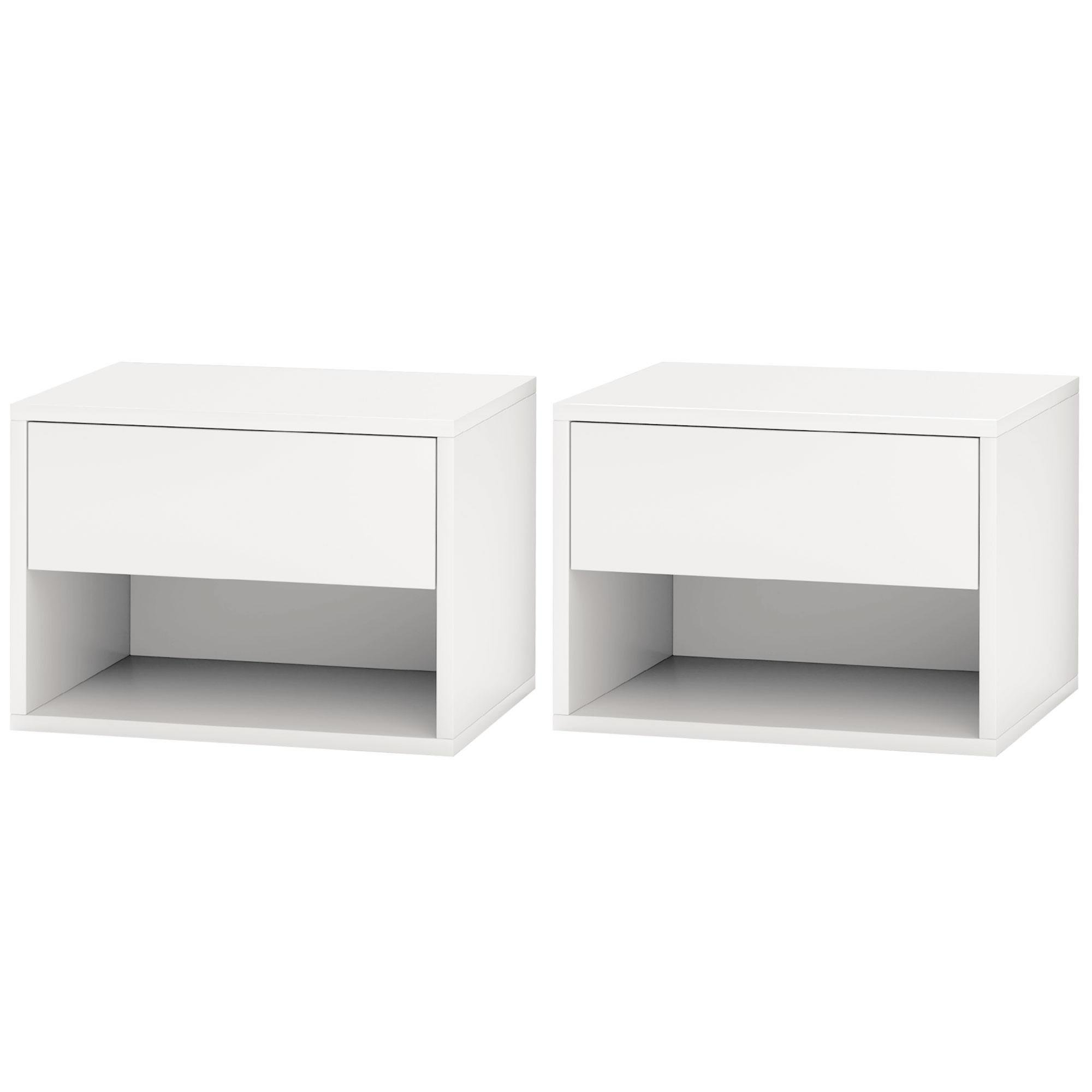 white engineered wood nightstand set with drawer, 15.7-inch