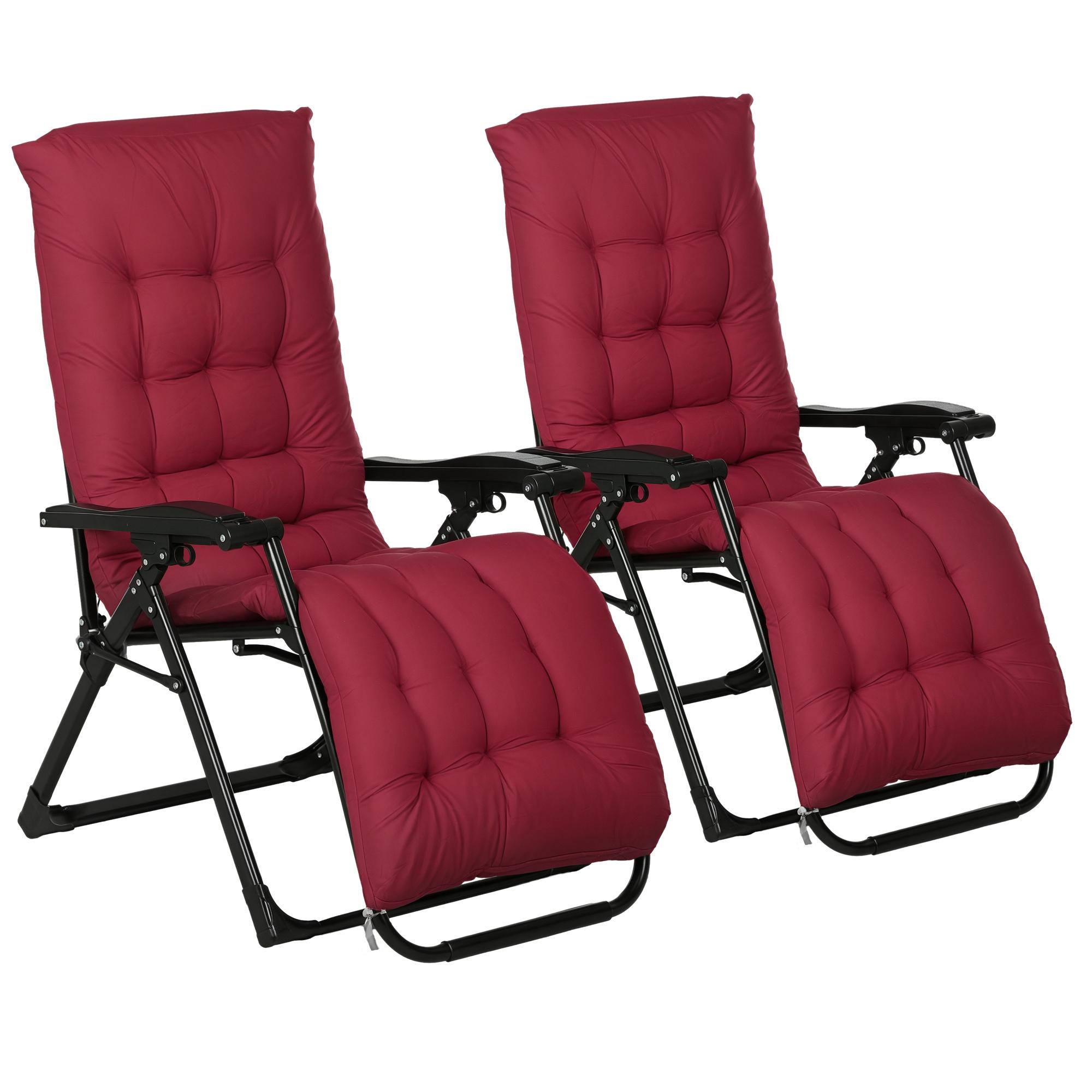 Wine Red Reclining Lounger Set of 2 with Cushion