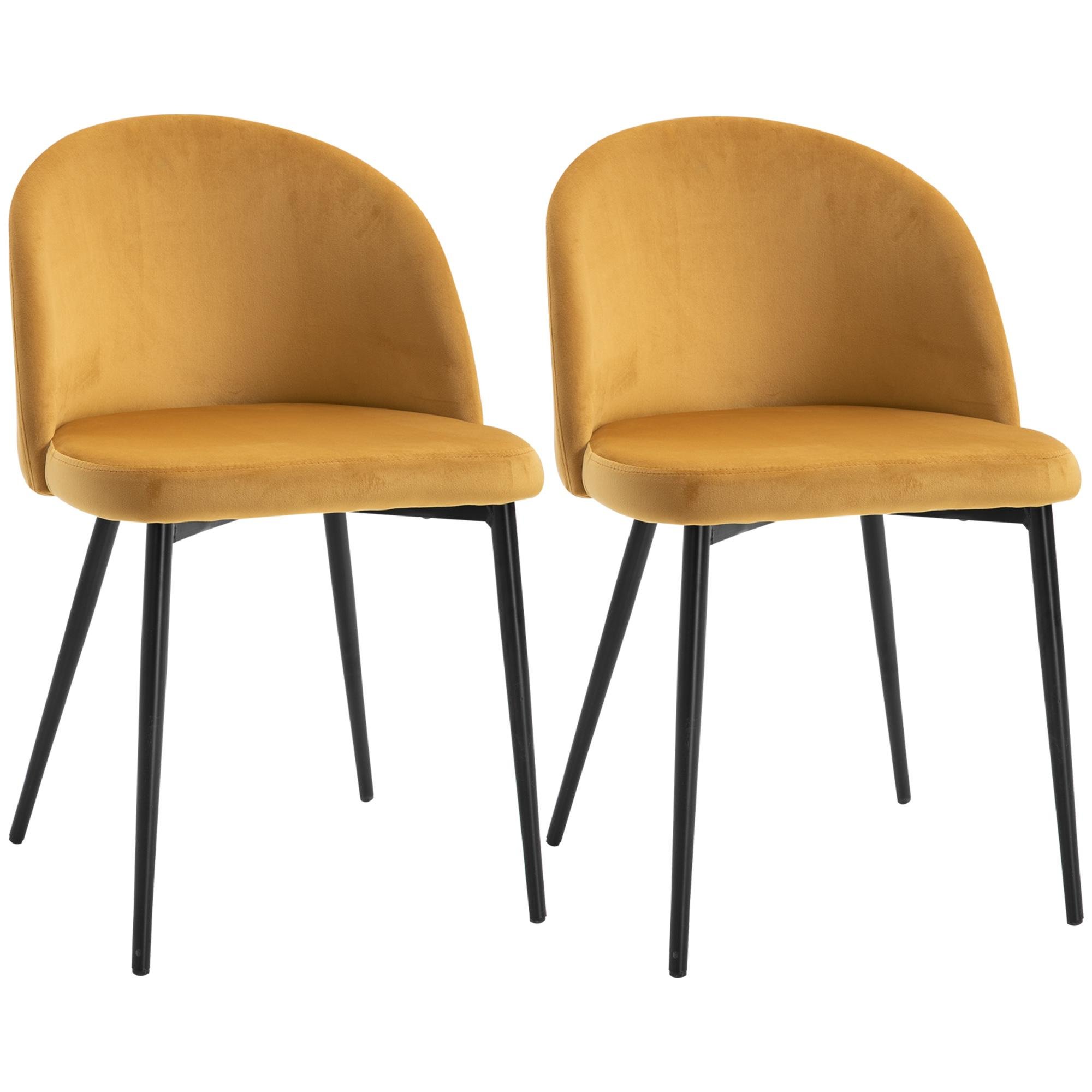 Yellow Velvet Dining Chairs with Curved Back, Set of 2