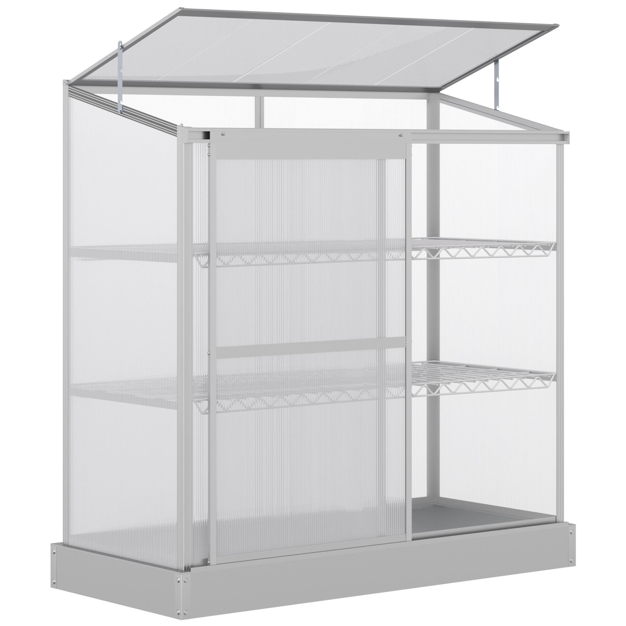 Silver Aluminum Cold Frame with 2 Shelves for Plants