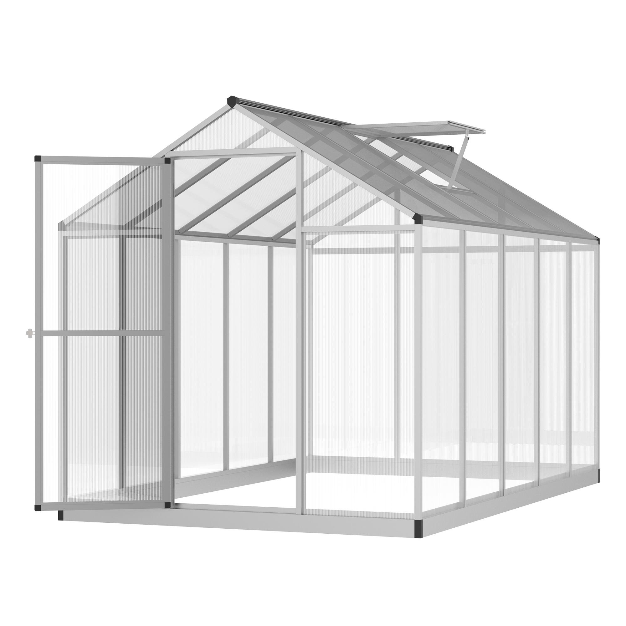 Silver Aluminum Greenhouse with 4mm Panels, 6' x 10'