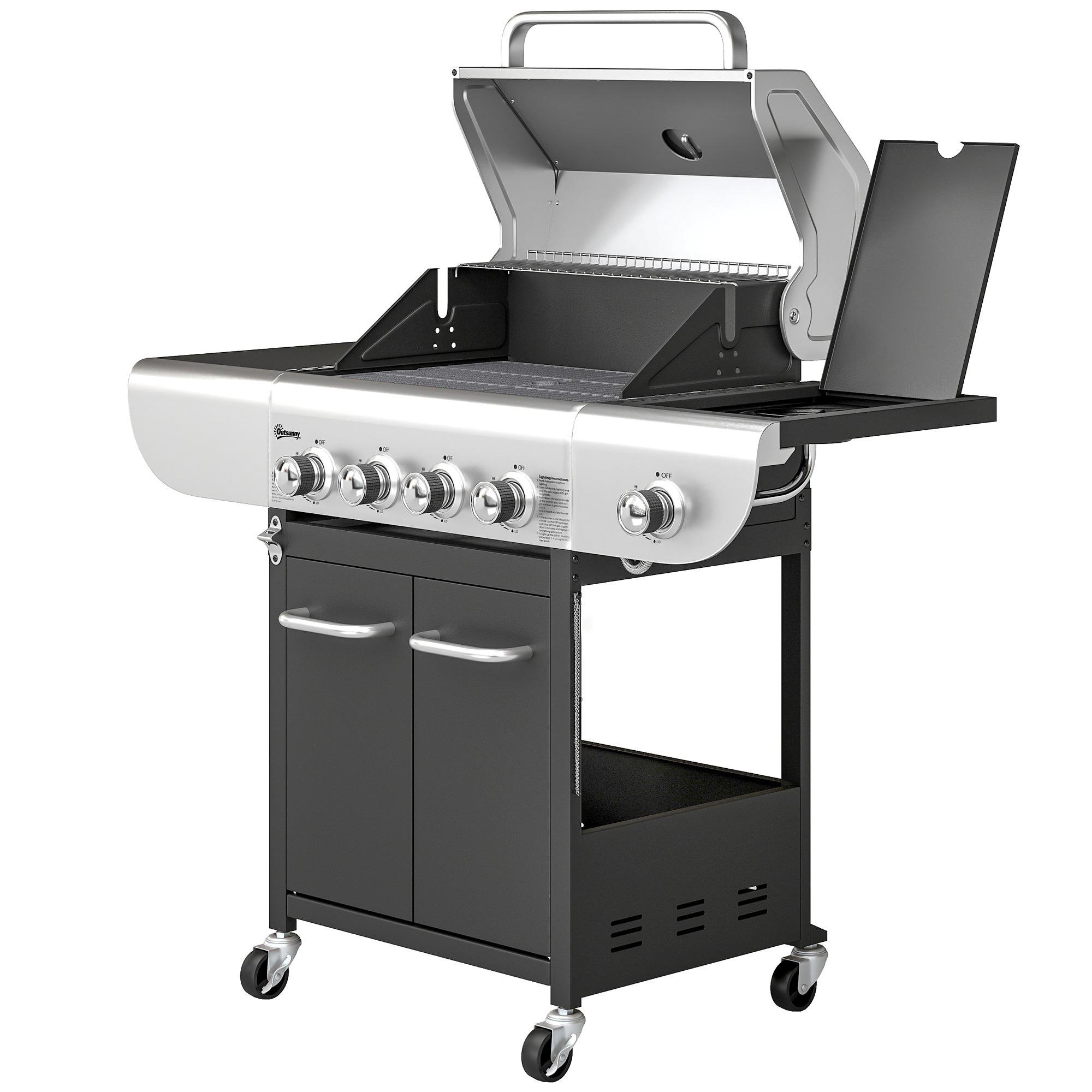 Silver Black Propane Gas Grill, 53,000 BTU, 4+1 Burners