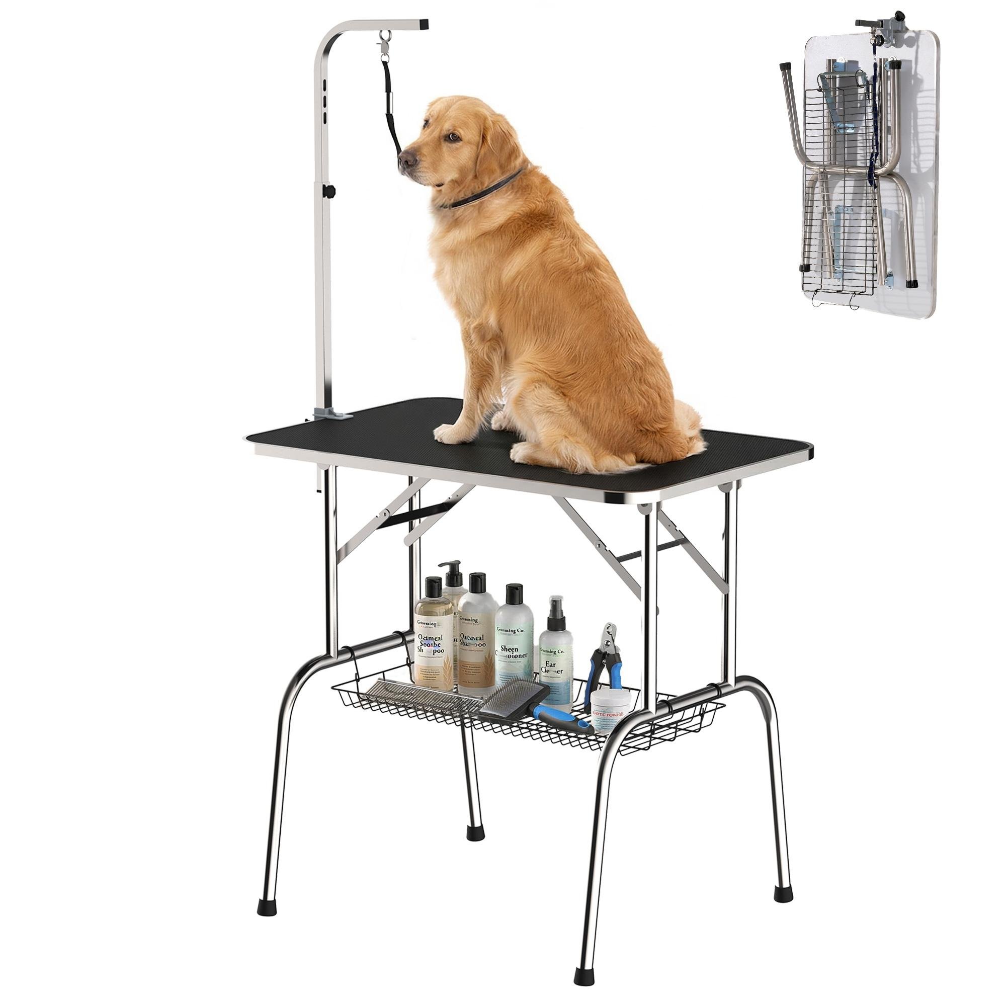 Silver Foldable Dog Grooming Table with Adjustable Arm