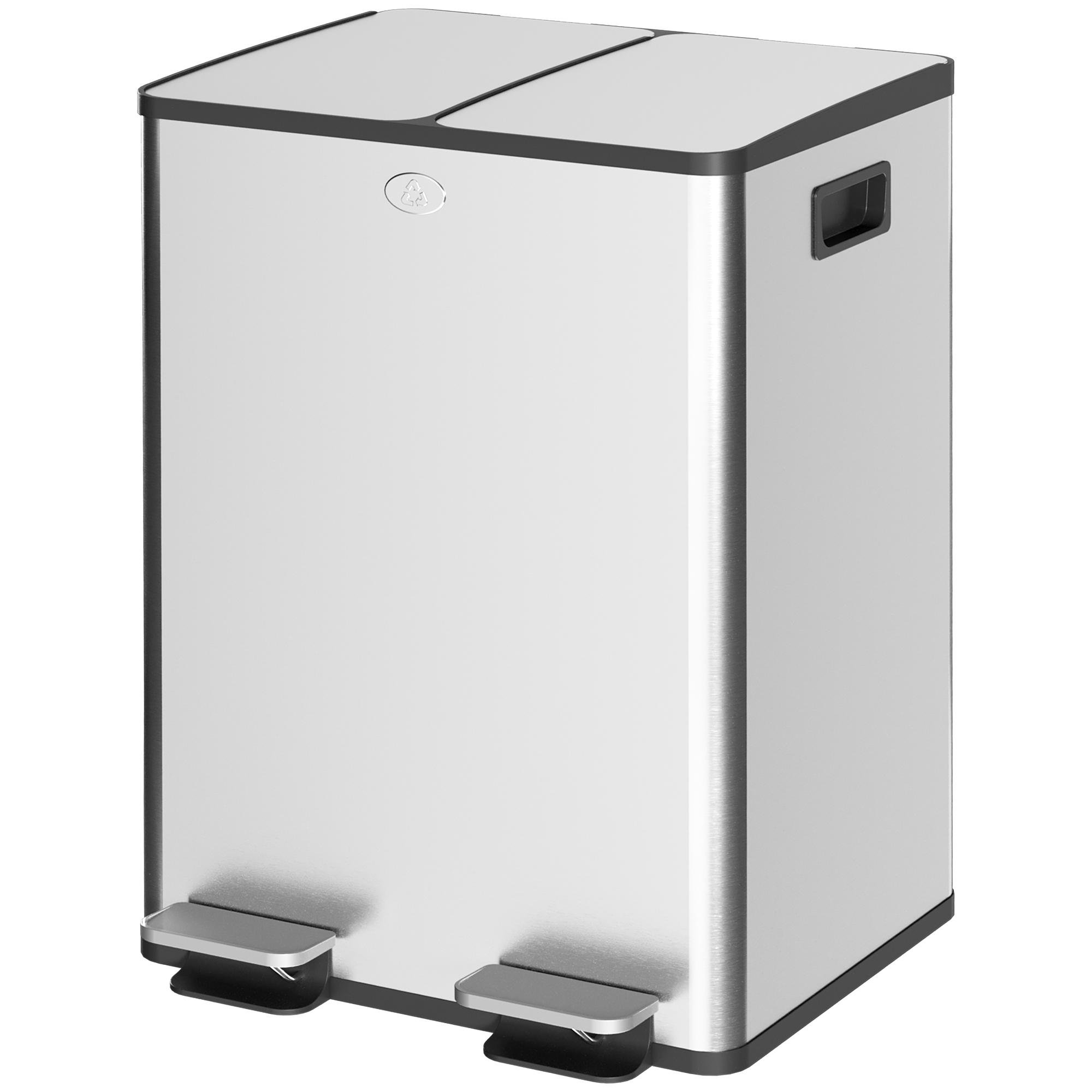 40L Silver Dual Pedal Bin with Removable Buckets