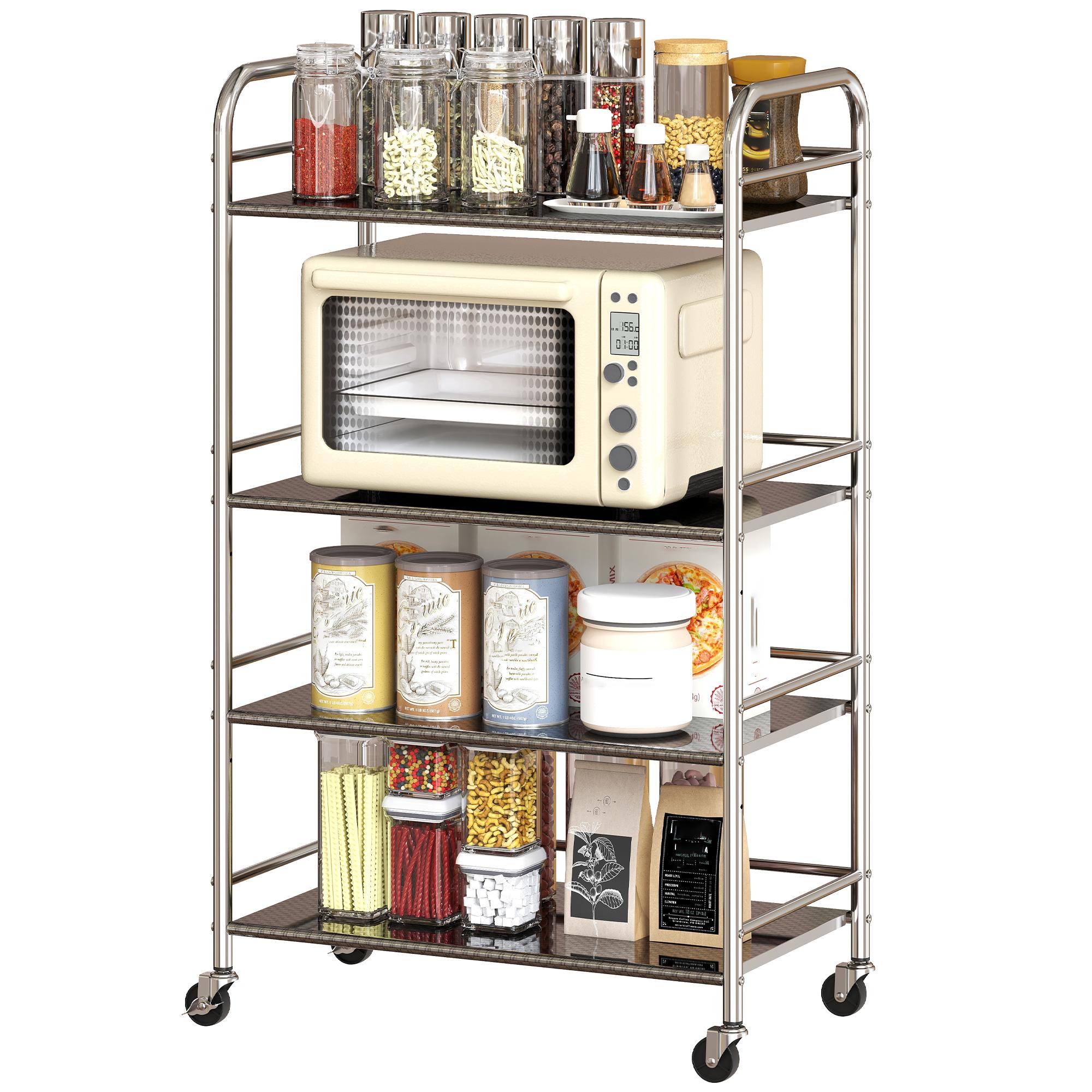 Silver Four-Tier Stainless Cart with Adjustable Shelves