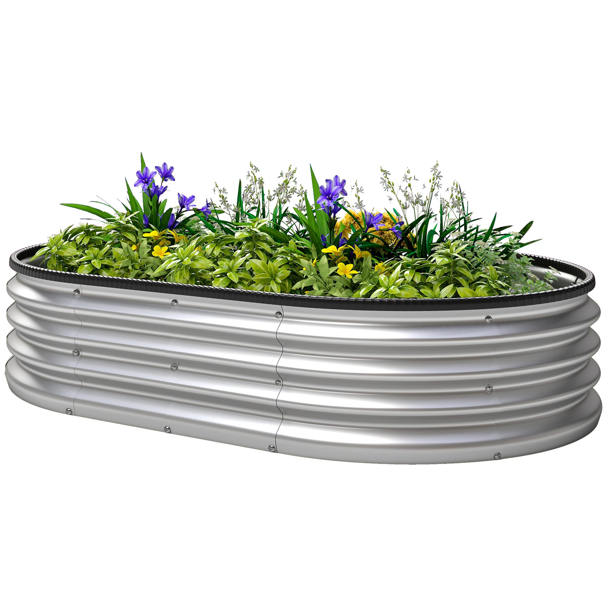 59 Inch Silver Steel Planter with Open Bottom, 4.9 x 3 x 1 ft