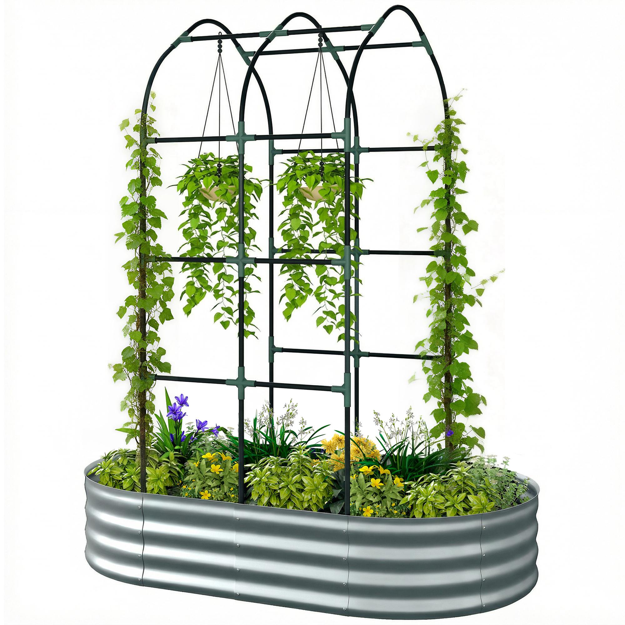 Silver Galvanised Arch Trellis Raised Garden Bed, 63 x 35.4 in
