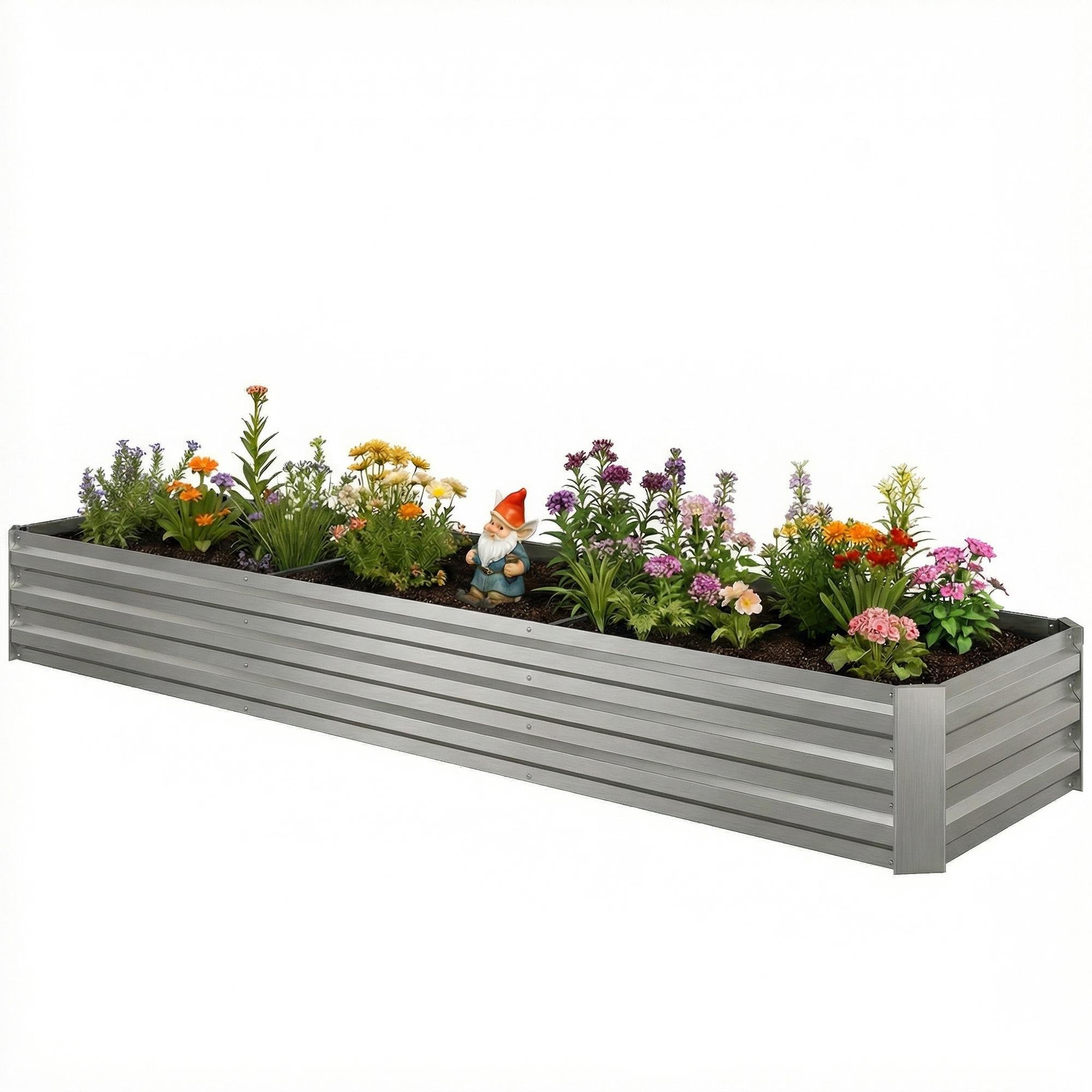 Silver 8 Foot Garden Bed, Galvanised Steel, 8' x 2' x 1'