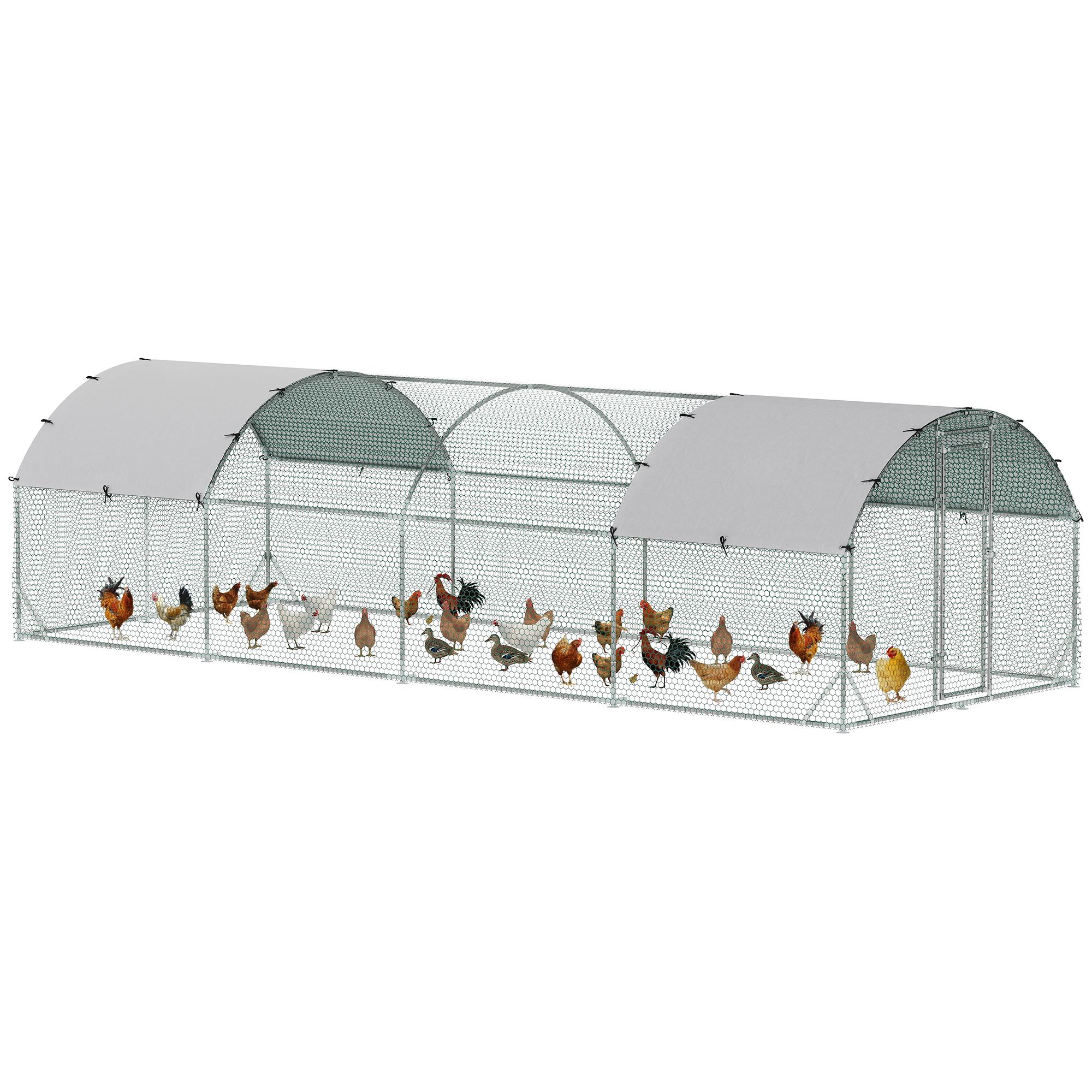 Large Galvanized Chicken Run with UV-Resistant Cover