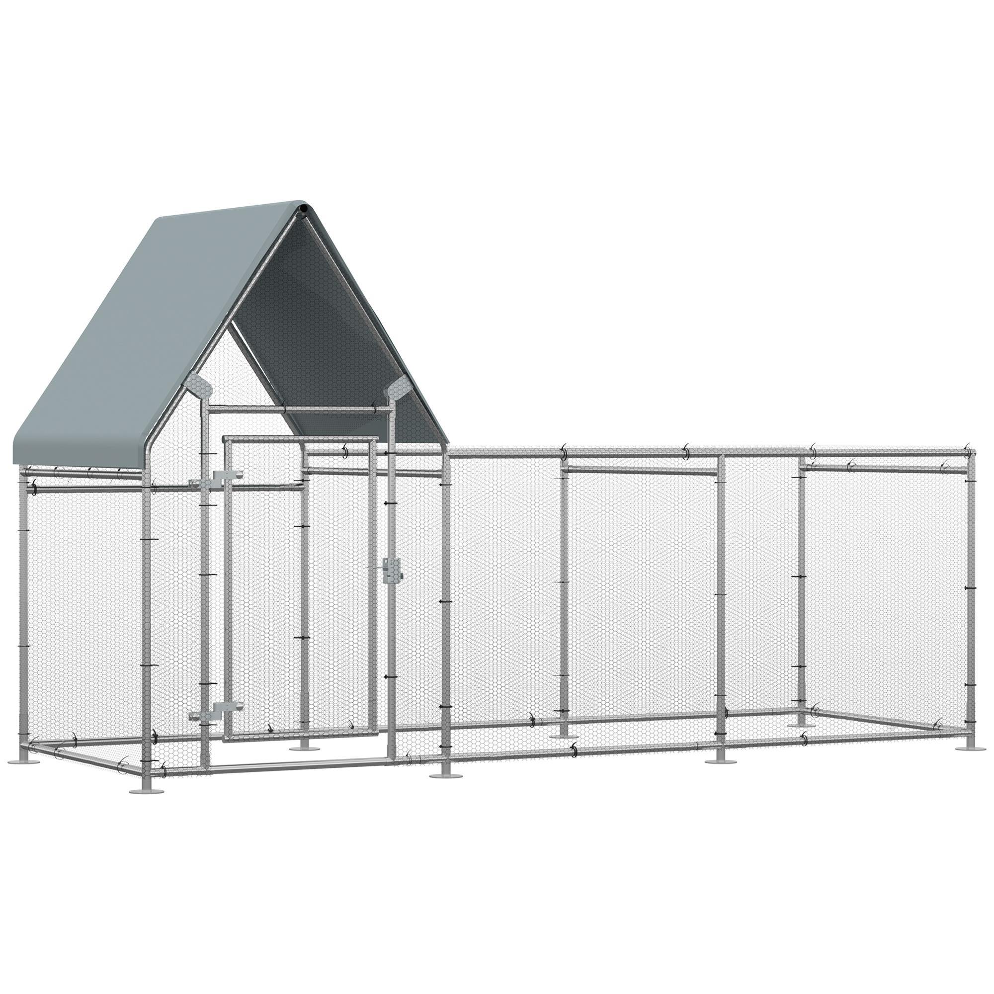 302 cm galvanized chicken run with covered outdoor enclosure